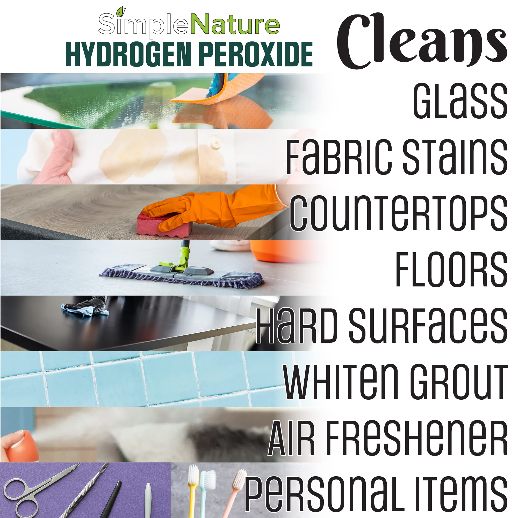SimpleNature 12% Food Grade Hydrogen Peroxide Solution - 1 Gallon - Natural Multipurpose Cleaner - Made in USA - Ideal for Commercial, Residential