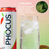 PHOCUS Caffeinated Sparkling Water, Strawberry Kiwi, 75mg Natural Caffeine Plus L-Theanine, Zero Sugar, Zero Calories, No Artificial Sweeteners, 11.5