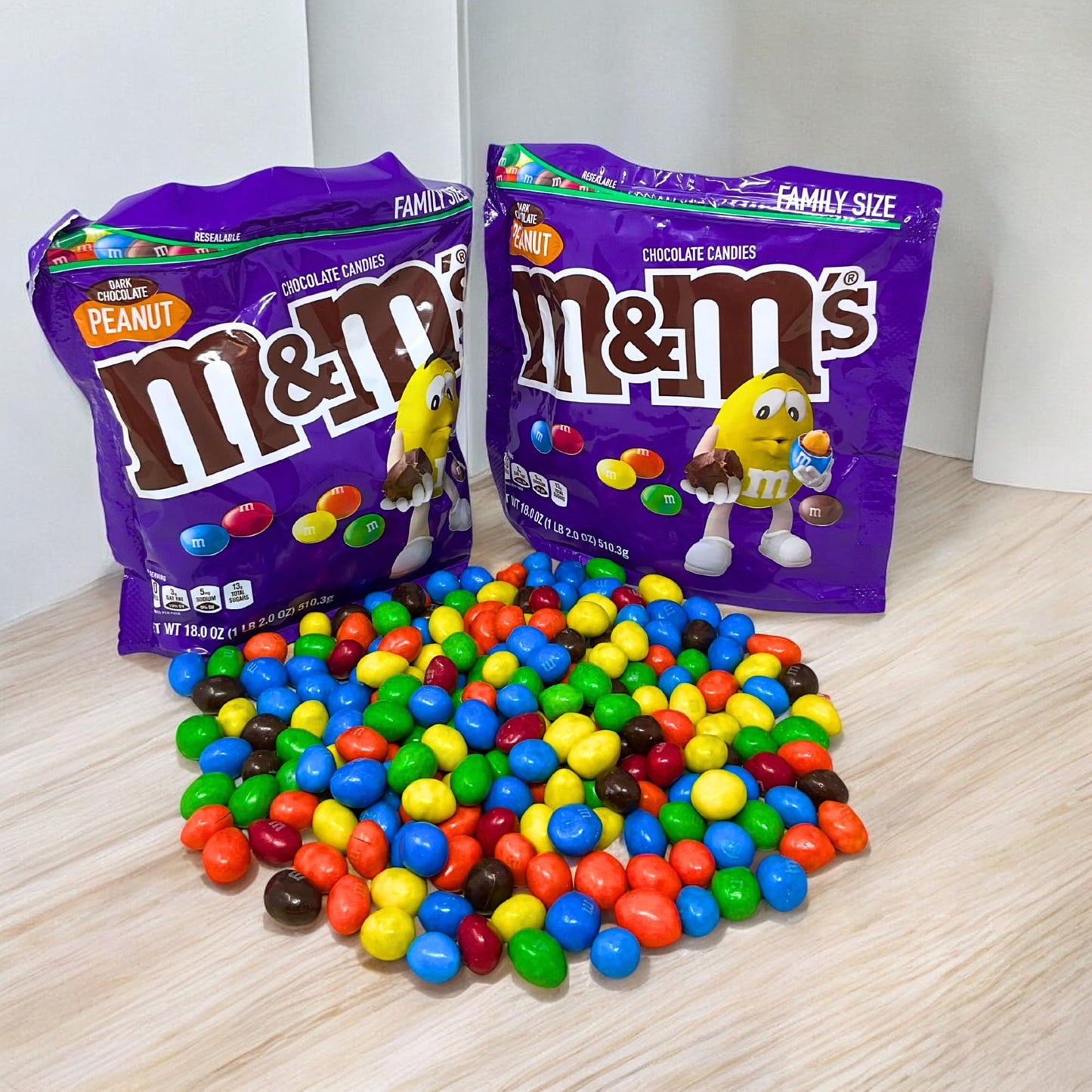 ASSORTIT X M&M'S Collab Dark Chocolate Peanut M&M's 18-Oz Resealable Bulk Family Share Size Pouches Bulk (2-Pack) - Perfect for Snacking, Baking