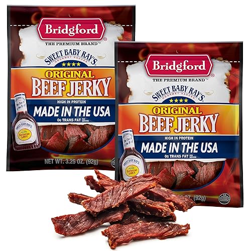 Bridgford Sweet Baby Ray’s Beef Jerky Original 3.25 oz Pack of 2 - Healthy High Protein Beef Jerky for Your Dietary Preferences - Ready-to-Eat Snacks