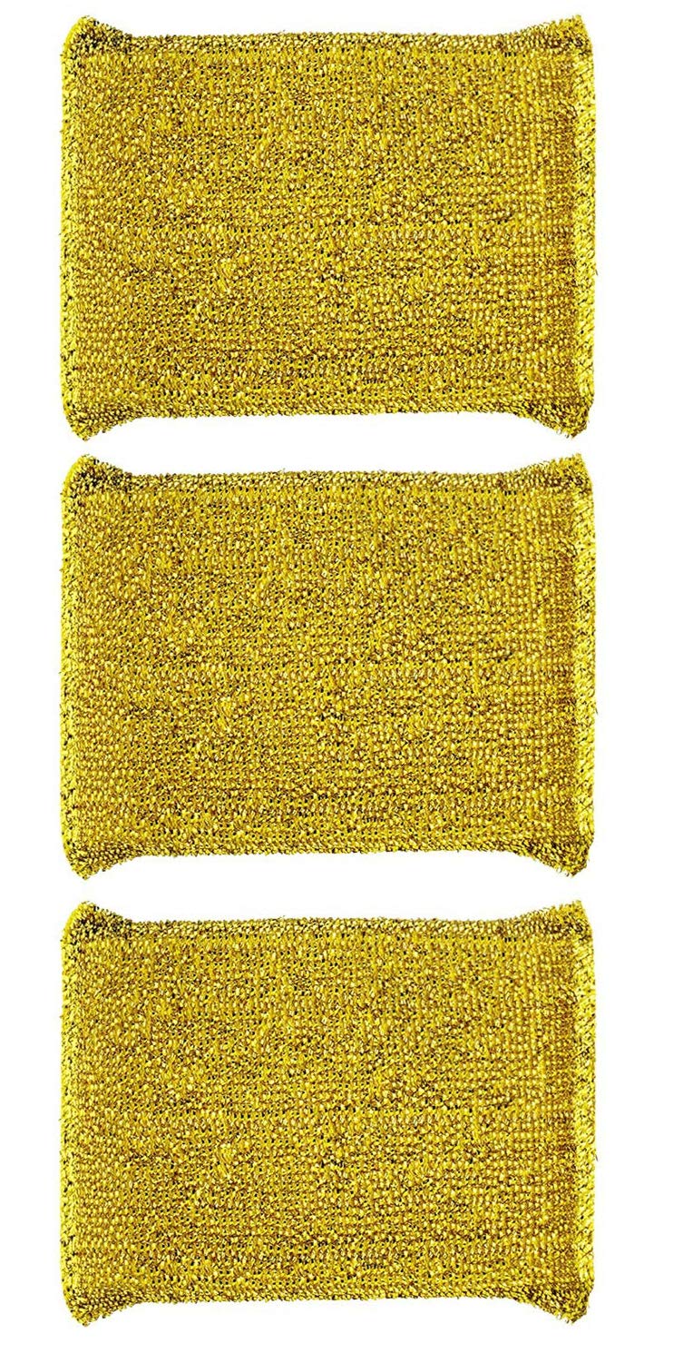 Shuiniba 6 Pieces Non-Scratch Scrub Sponges Pads, Cleaning Scrub Sponge, Dish Wash Sponge, Kitchen Sponge, Multi-Use Heavy Duty Scrub Sponge - Gold