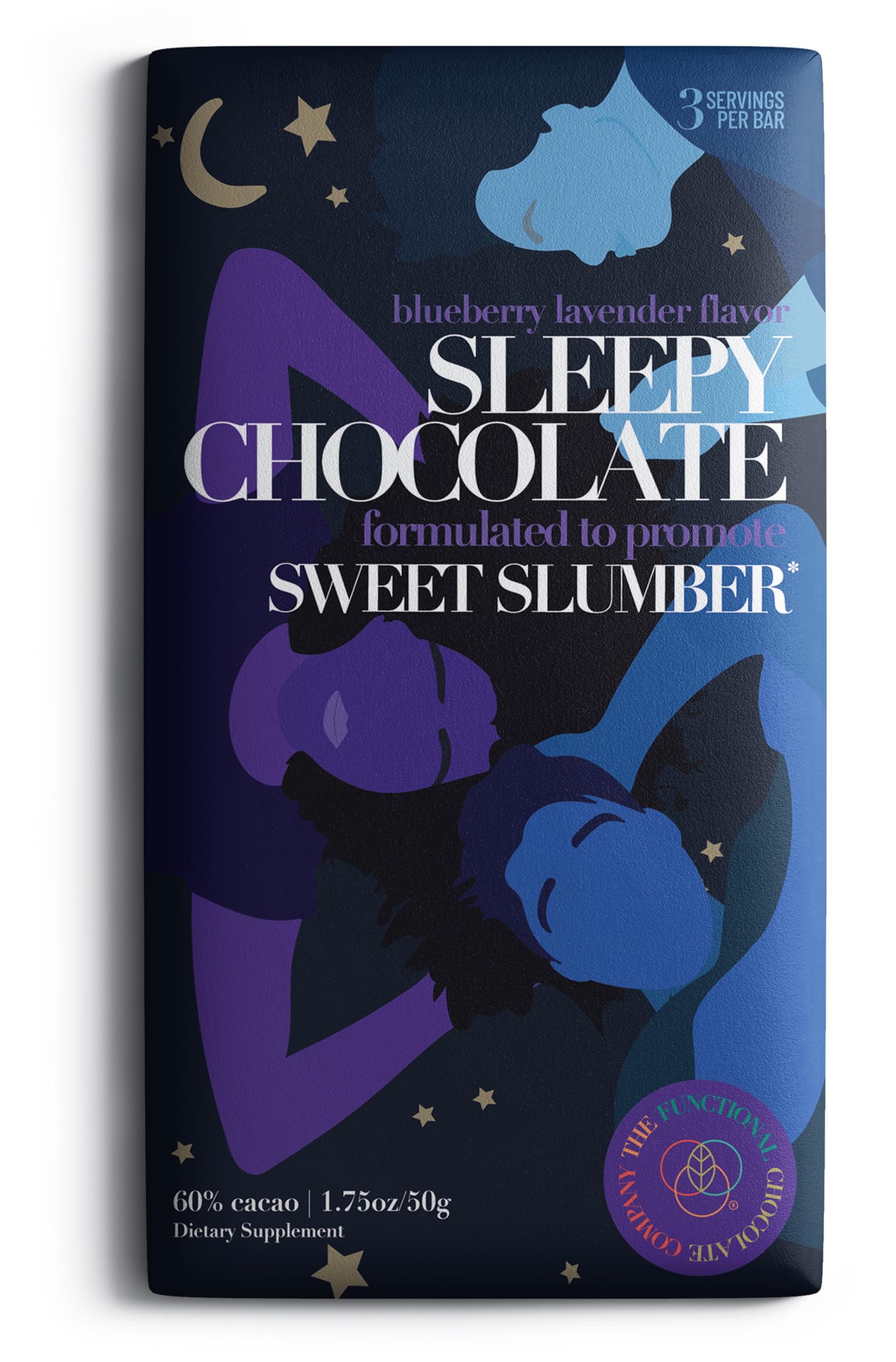 Sleepy Chocolate Bar - Premium Dark Chocolate with Chamomile, Passionflower & Melatonin for Restful Sleep, Vegan & Gluten-Free (1.5 oz (3) serving