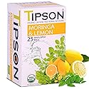 Tipson Organic Moringa Caffeine Free Herbal Tea - Lemon Flavor - 25 Premium Double Chambered Bags - Superfood - Keto/Paleo