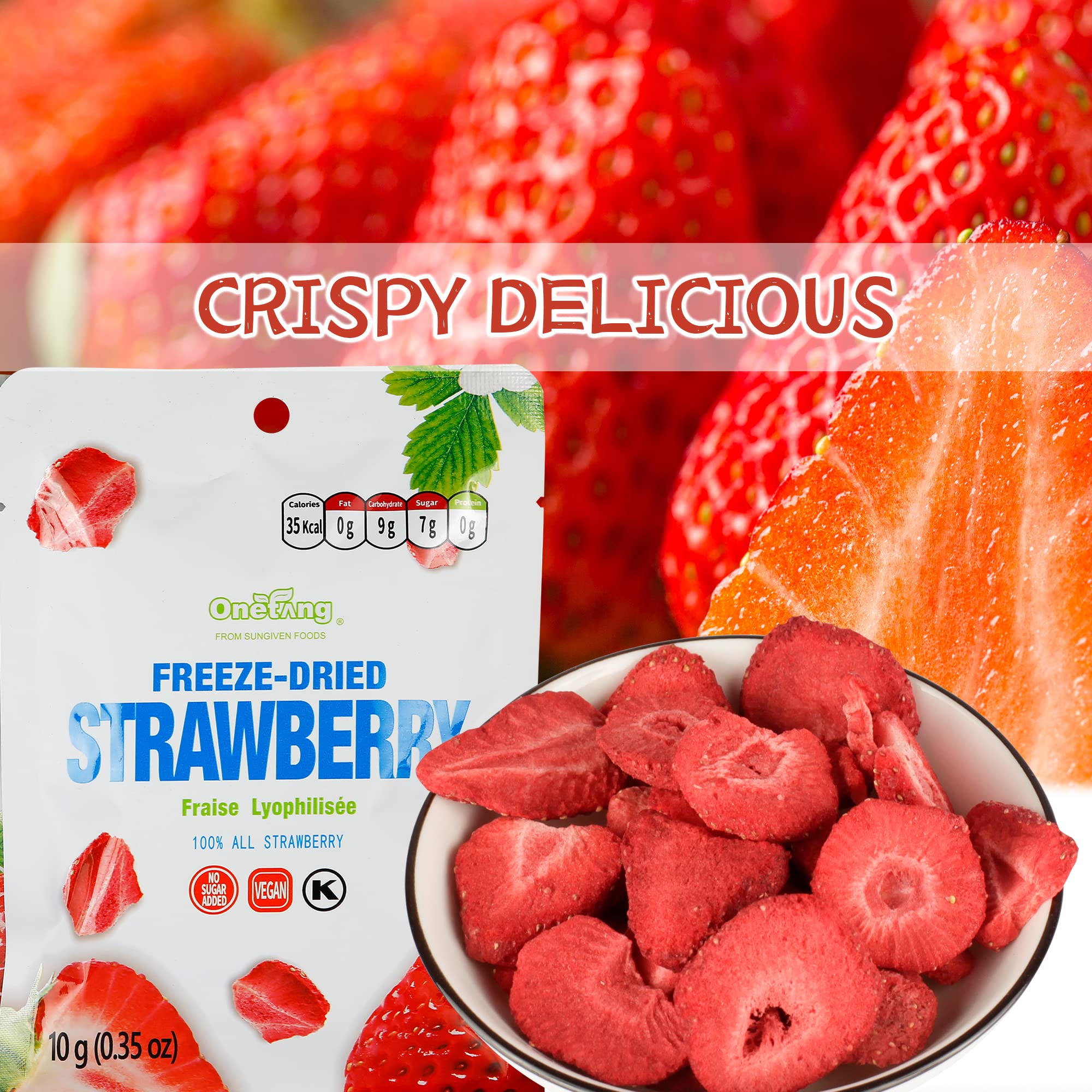ONETANG Freeze-Dried Fruit Strawberry, 10 Pack Single-Serve Pack, Non GMO, Kosher, No Add Sugar, Gluten free, Vegan, Holiday Day Gifts, Healthy Snack