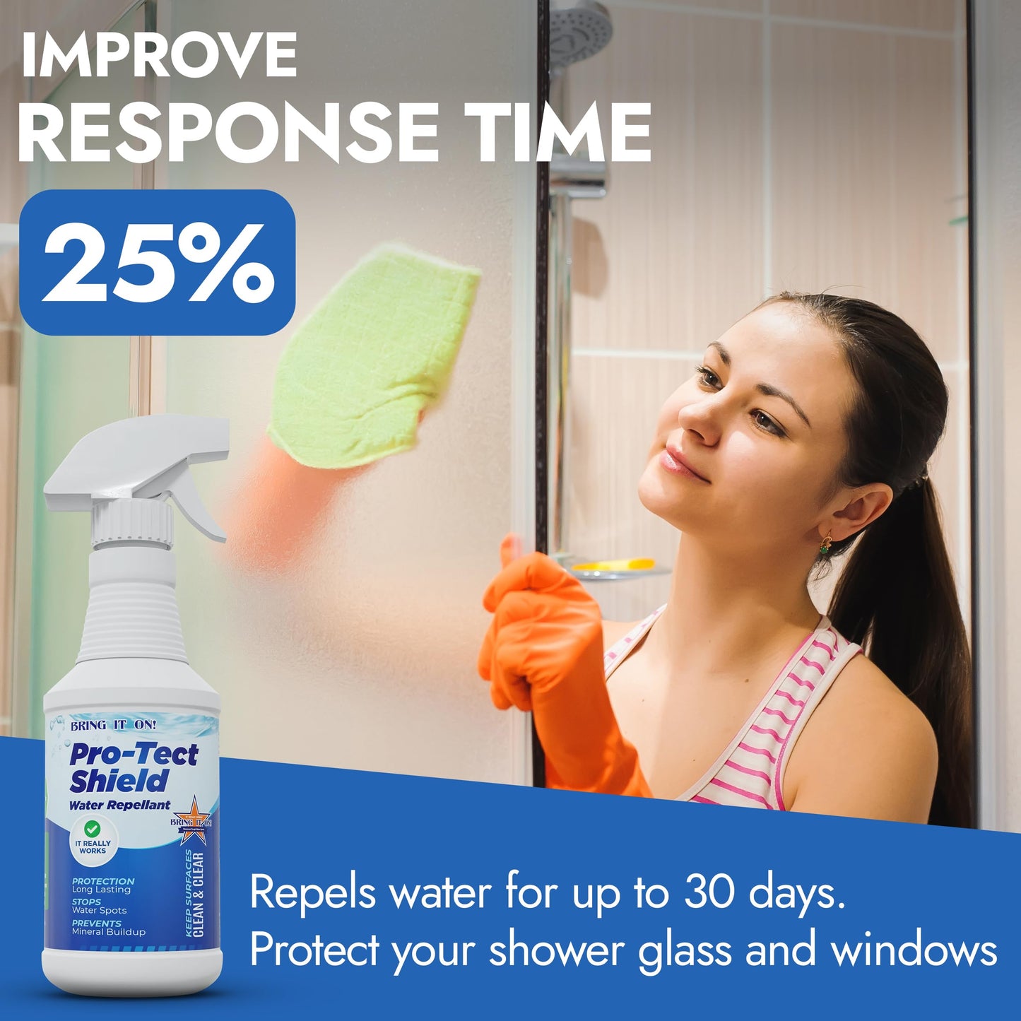 Bring It On Protect Shield Shower Door Water Repellent | Eliminate Hard Water Buildup on Tile and Grout, Glass, Fiberglass Counter Tops, All Hard