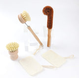 TXV Mart Eco-Friendly Natural Wooden Kitchen Cleaning Brush Set, 5 Piece, Wooden Dish Cleaning Brush Set, Loofah Dish Sponges, Dish and Bottle