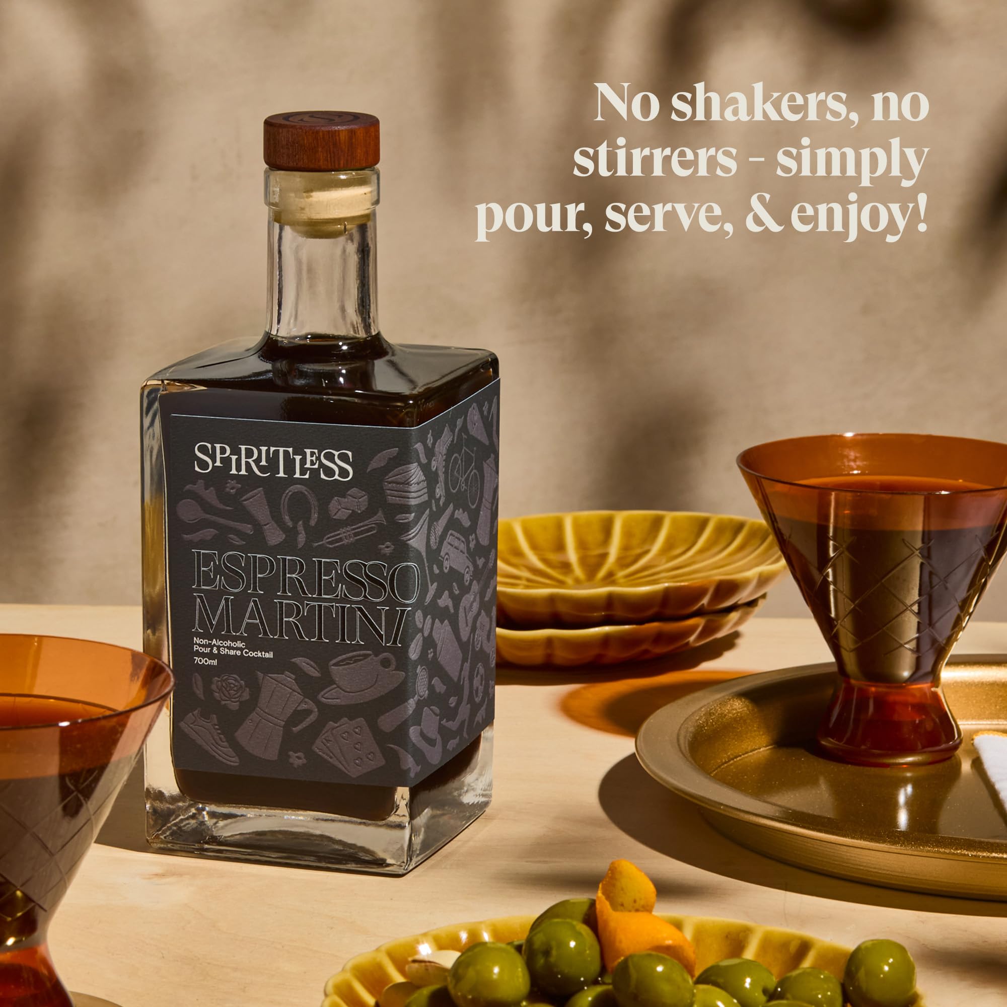 SPIRITLESS Non-Alcoholic Espresso Martini, Pour & Share Cocktail, Made with Real Brewed-Coffee, 700ml Bottle
