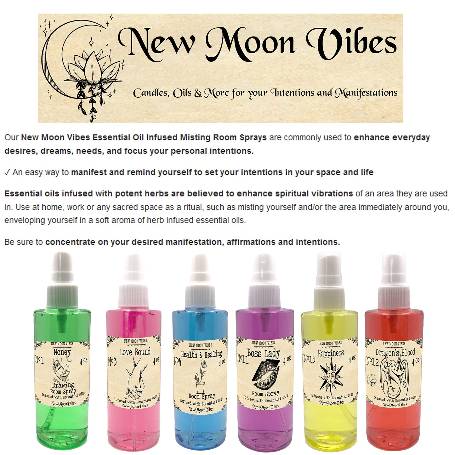 THE TUTU FAIRY Dragons Blood New Moon Vibes 10ml Essential Oil Infused Misting Room Spray for Cleansing, Protection, Manifestation and Energy Boosting