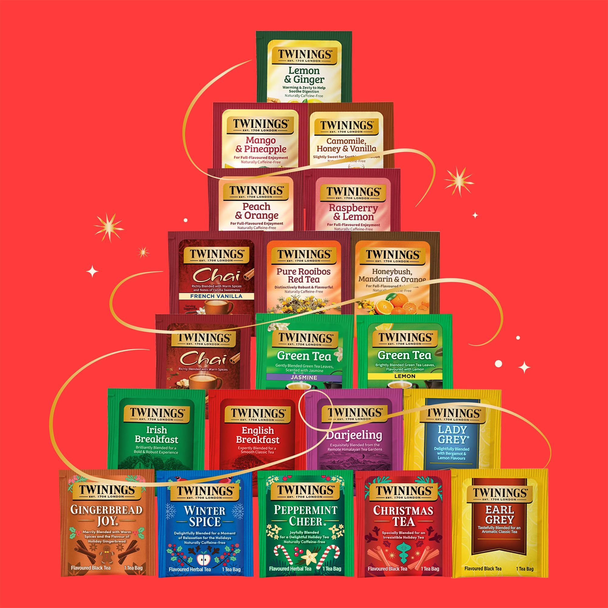NEW Twinings Tea Advent Calendar Gift Set, 24-Day Holiday Sampler with Black, Green & Herbal Teas, Christmas Countdown Box for Tea Lovers, Brew Joy