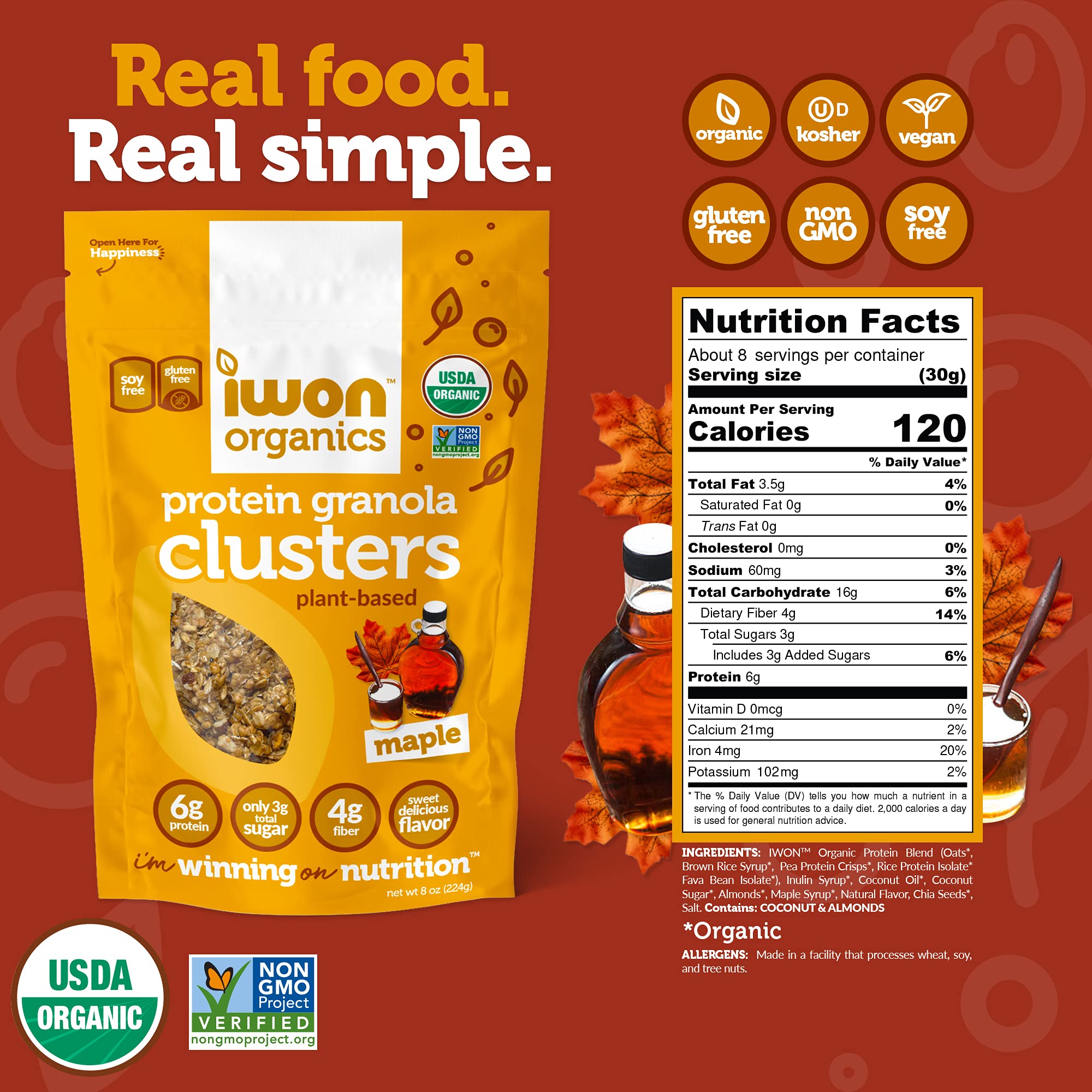 Iwon Organics Organic Maple Granola Clusters, 224 GR