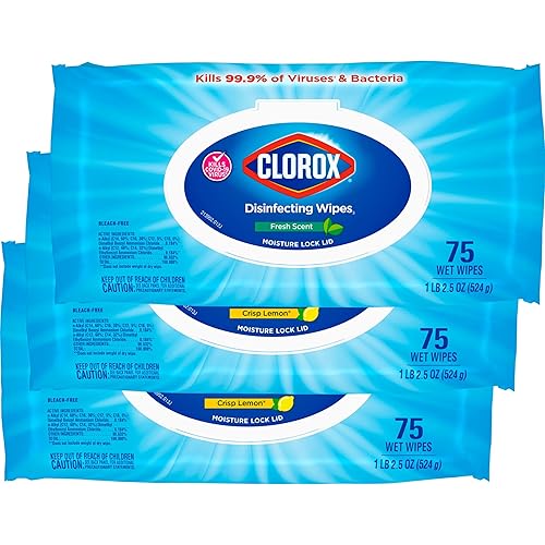 Clorox Disinfecting Wipes, Bleach Free Cleaning Wipes, Household Essentials, Dorm Room Essentials, 75 Wipes, Pack Of 3, Fresh Scent (Package May Vary)
