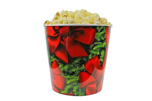 Signature Popcorn, 1-gallon Holidays Red Bow Reusable Plastic Tin - Butter - Christmas/Holiday Gift