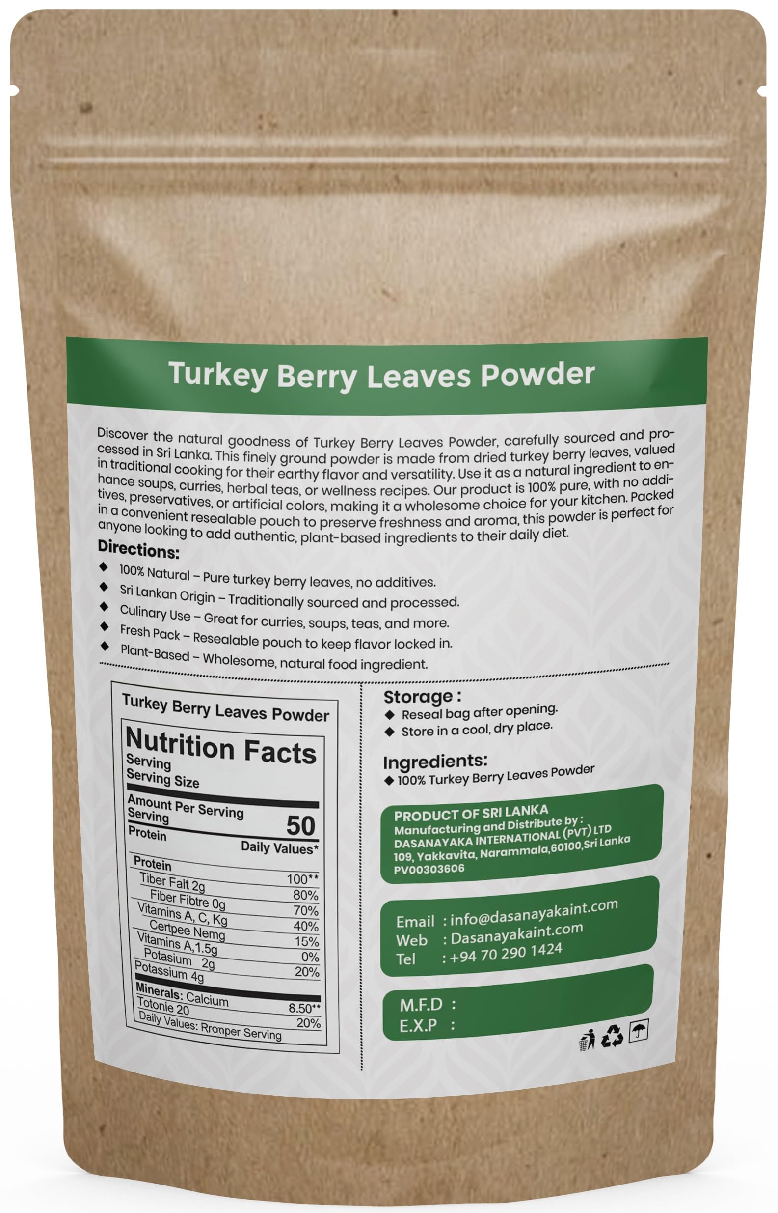 Turkey Berry Leaves Powder 3.5oz (100g) | 100% Natural, Premium Herbal Leaf Powder | Freshly Dried, Ground & Packed | Traditional Superfood | Vegan