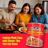 La Costeña Charro Beans - Ready-to-Eat Canned Pinto Beans with Chorizo, Bacon & Chicharrones - Mexican Food, Tex Mex, Chili Ingredients, Bean Dip