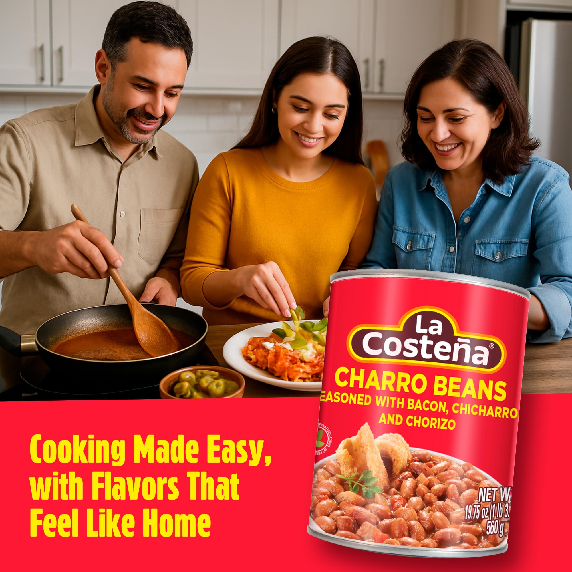 La Costeña Charro Beans - Ready-to-Eat Canned Pinto Beans with Chorizo, Bacon & Chicharrones - Mexican Food, Tex Mex, Chili Ingredients, Bean Dip