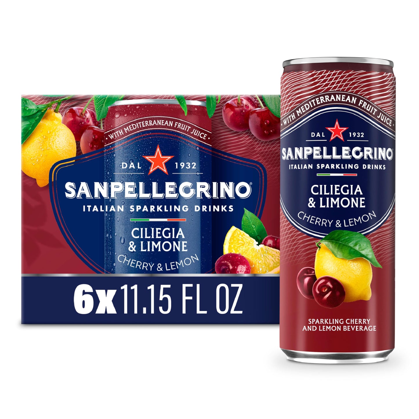 Sanpellegrino Italian Sparkling Drink Ciliegia and Limone, Sparkling Cherry and Lemon Beverage, 11.15 fl oz. 6 Pack