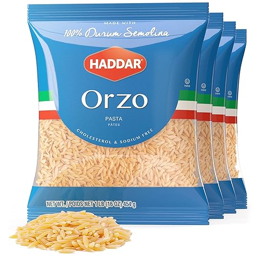 Haddar 100% Durum Semolina Orzo Pasta 16oz (4 Pack = 4 Lbs) | Great in Soups Stews & Salads | Risotto Replacement | Certified Kosher