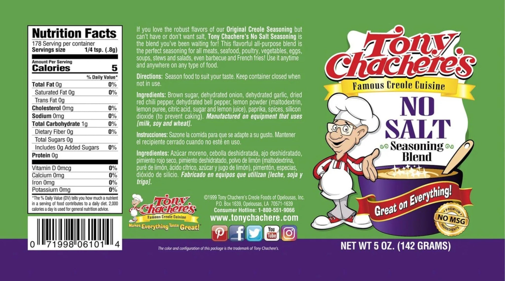 Tony Chachere's Creole and Cajun Seasoning Canisters (2 Pack + Packet) (2 Pack, No Salt)
