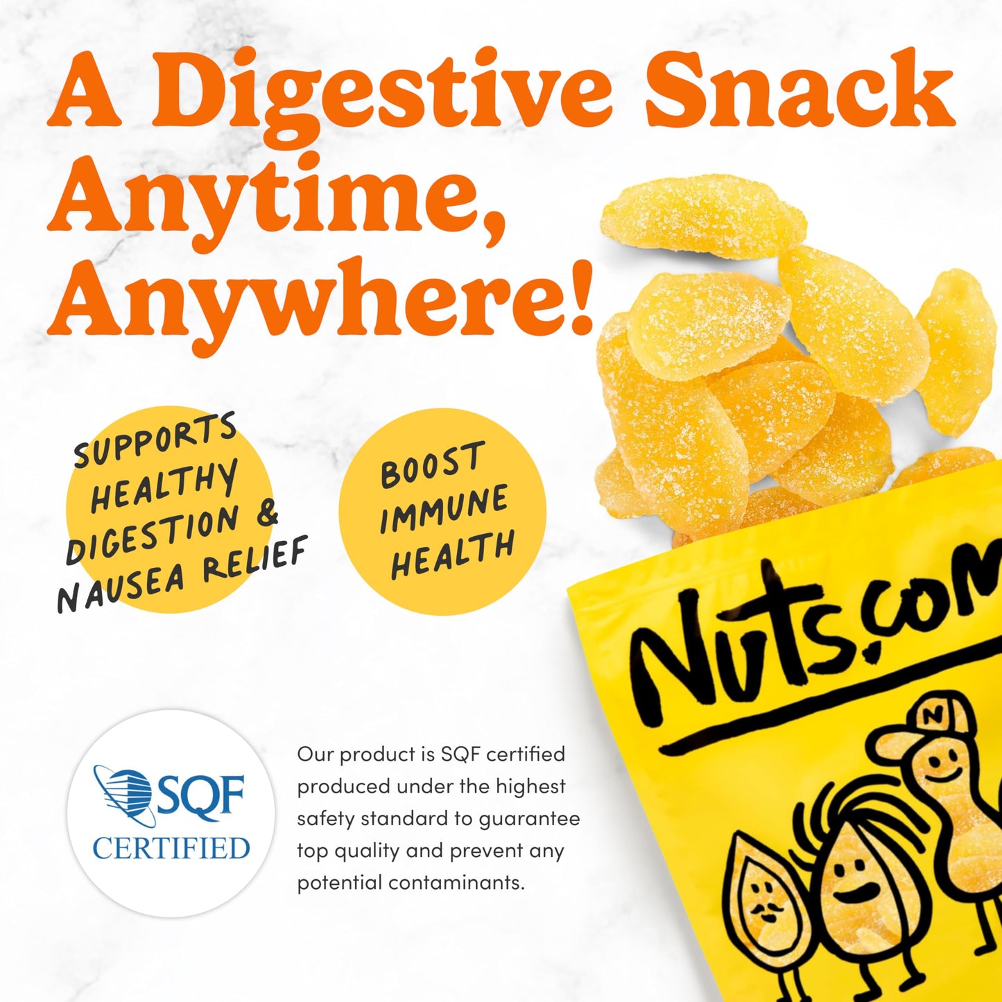 Nuts com Crystallized Ginger Pieces - Premium Crystallized Ginger Slices - Spicy & Sweet Candied Ginger Pieces - Dried Ginger Chunks, Root - Digestive