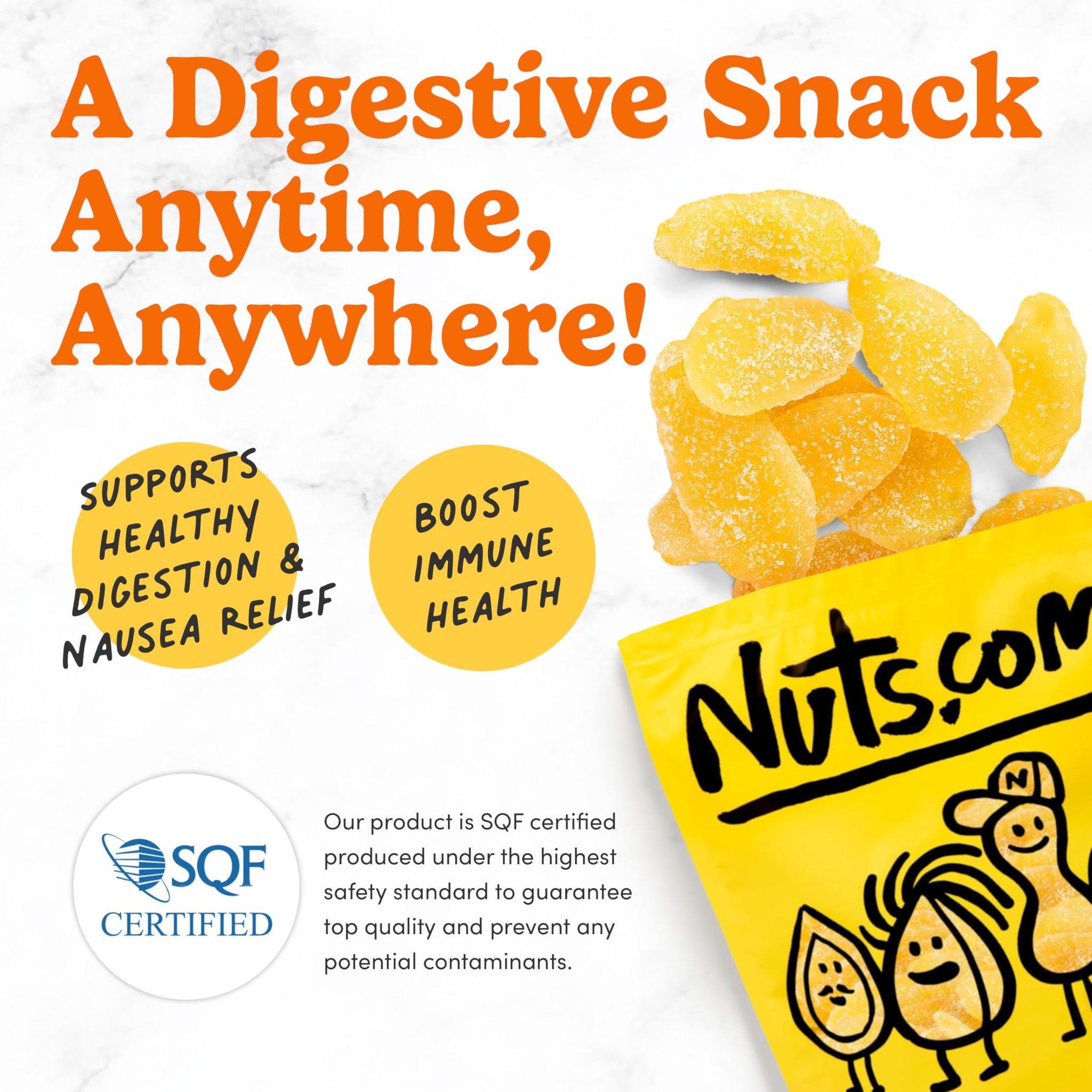 Nuts com Crystallized Ginger Pieces - Premium Crystallized Ginger Slices - Spicy & Sweet Candied Ginger Pieces - Dried Ginger Chunks, Root - Digestive