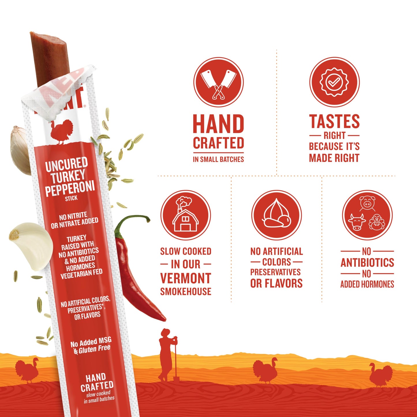 Snack Sticks by Vermont Smoke & Cure - Uncured Pepperoni - Turkey - Healthy Meat Protein - 1oz Jerky Stick - 1 Count (Pack of 1)