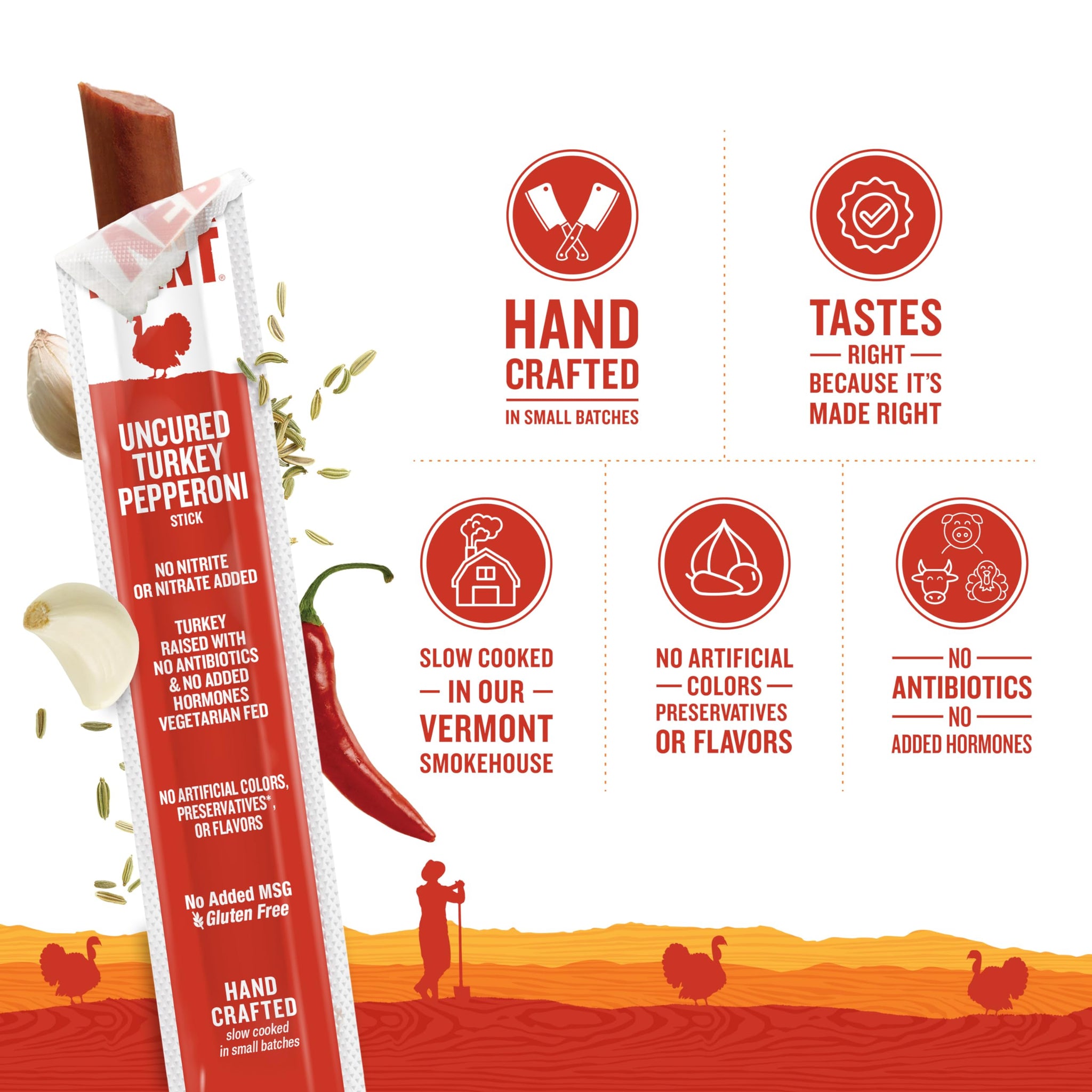 Snack Sticks by Vermont Smoke & Cure - Uncured Pepperoni - Turkey - Healthy Meat Protein - 1oz Jerky Stick - 1 Count (Pack of 1)