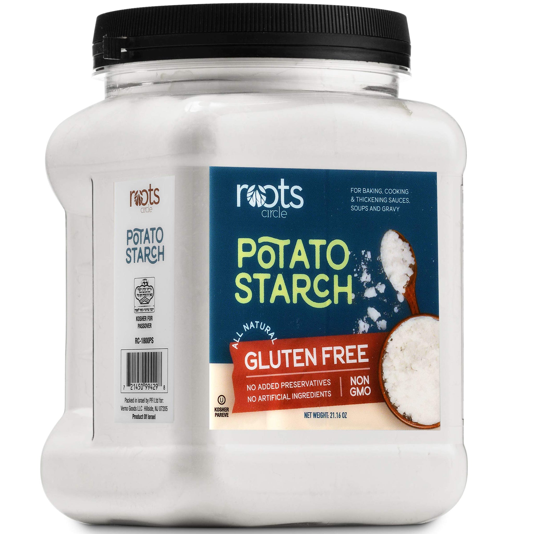 Roots Circle Gluten-Free Potato Starch | 1 Pack of 21oz Jar | No Preservatives or Artificial Ingredients | Kosher for Passover Thickener for Soups