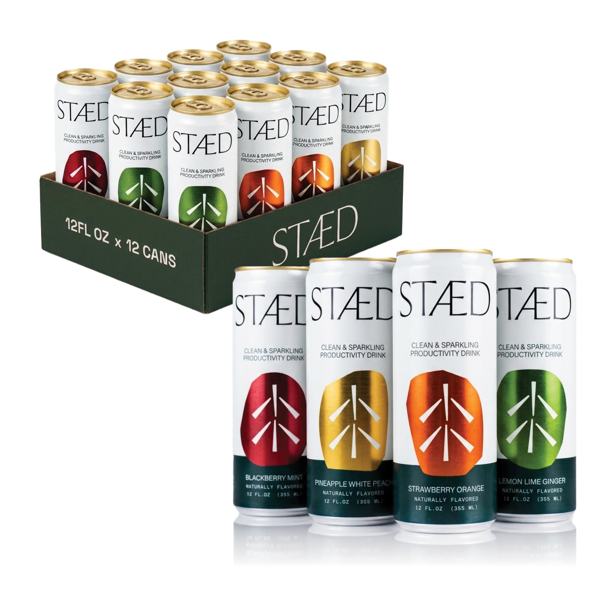 STAED Organic Energy Drinks, Clean Natural Productivity Drink with Cognizin® Citicoline & L-Theanine, Sparkling Functional Beverage, Clean Caffeine