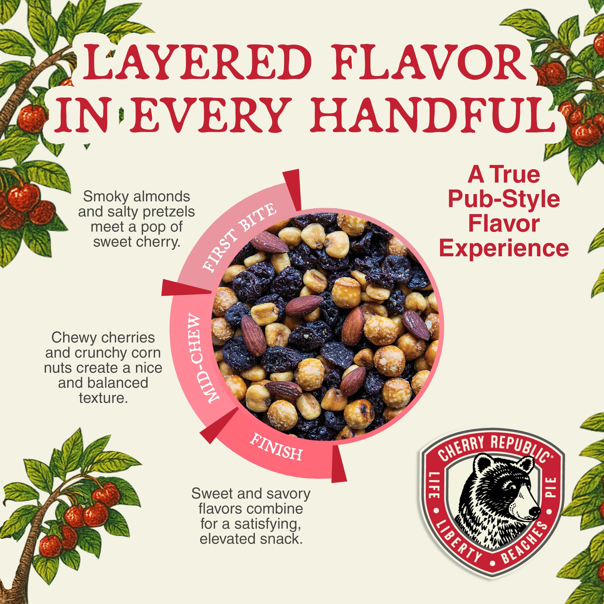 Cherry Republic Public House Snack Mix, 10 oz Bag - Sweet and Salty Pub Mix with Dried Cherries, Hickory Smoked Almonds & Salted Pretzels - Crunchy