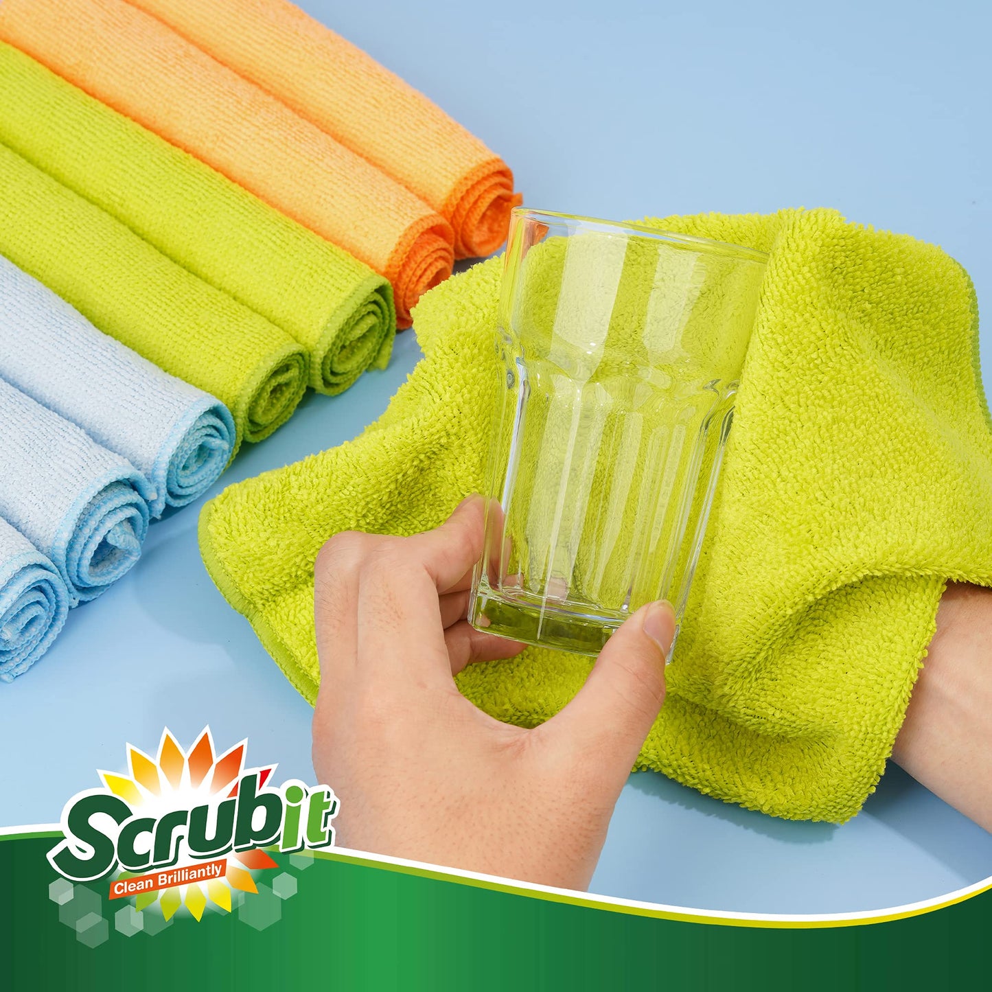 SCRUBIT Microfiber Cleaning Cloth - 8PK- Super Soft Cloths for Kitchen, Car, Windows - 12x14 in. Lint Free Towels