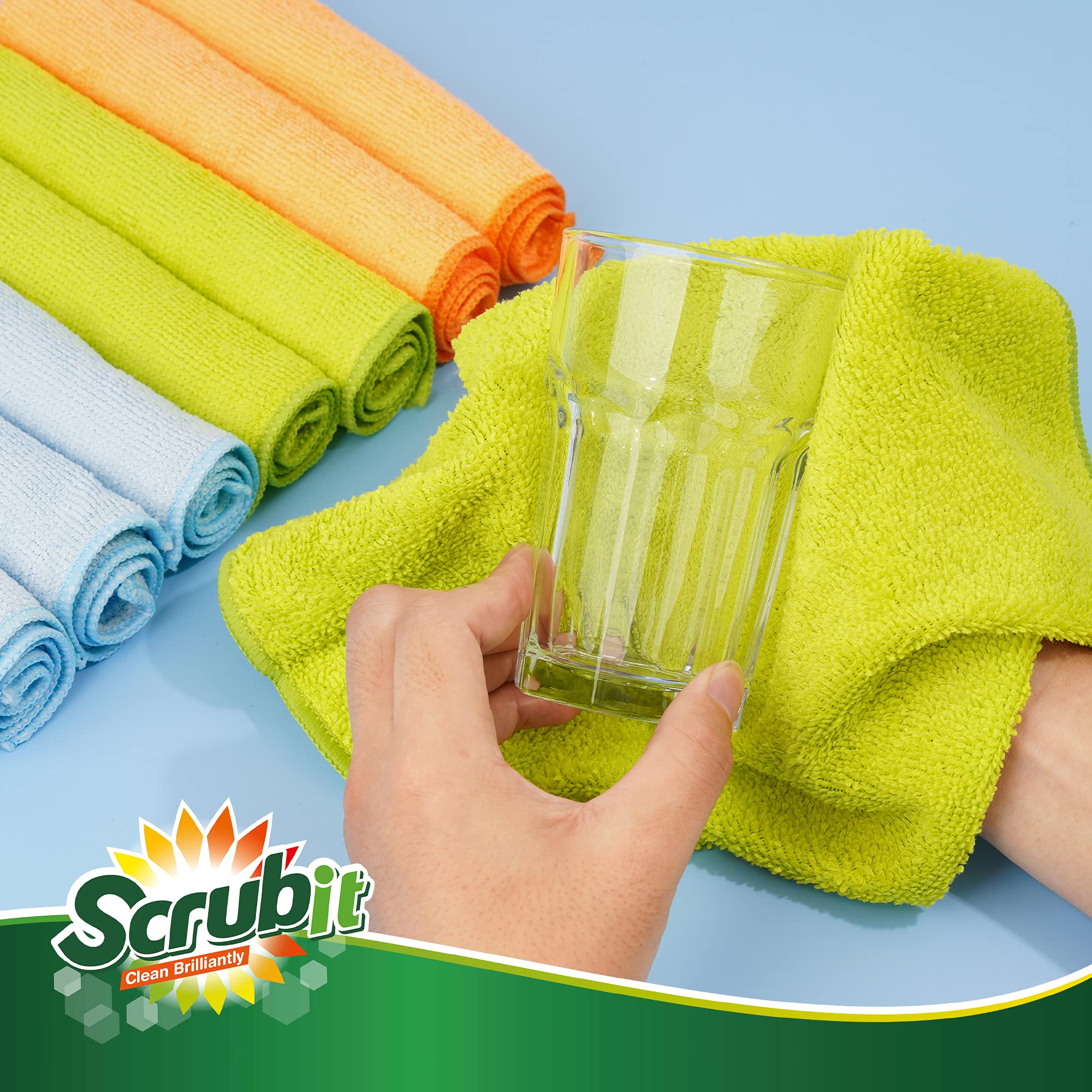 SCRUBIT Microfiber Cleaning Cloth - 8PK- Super Soft Cloths for Kitchen, Car, Windows - 12x14 in. Lint Free Towels
