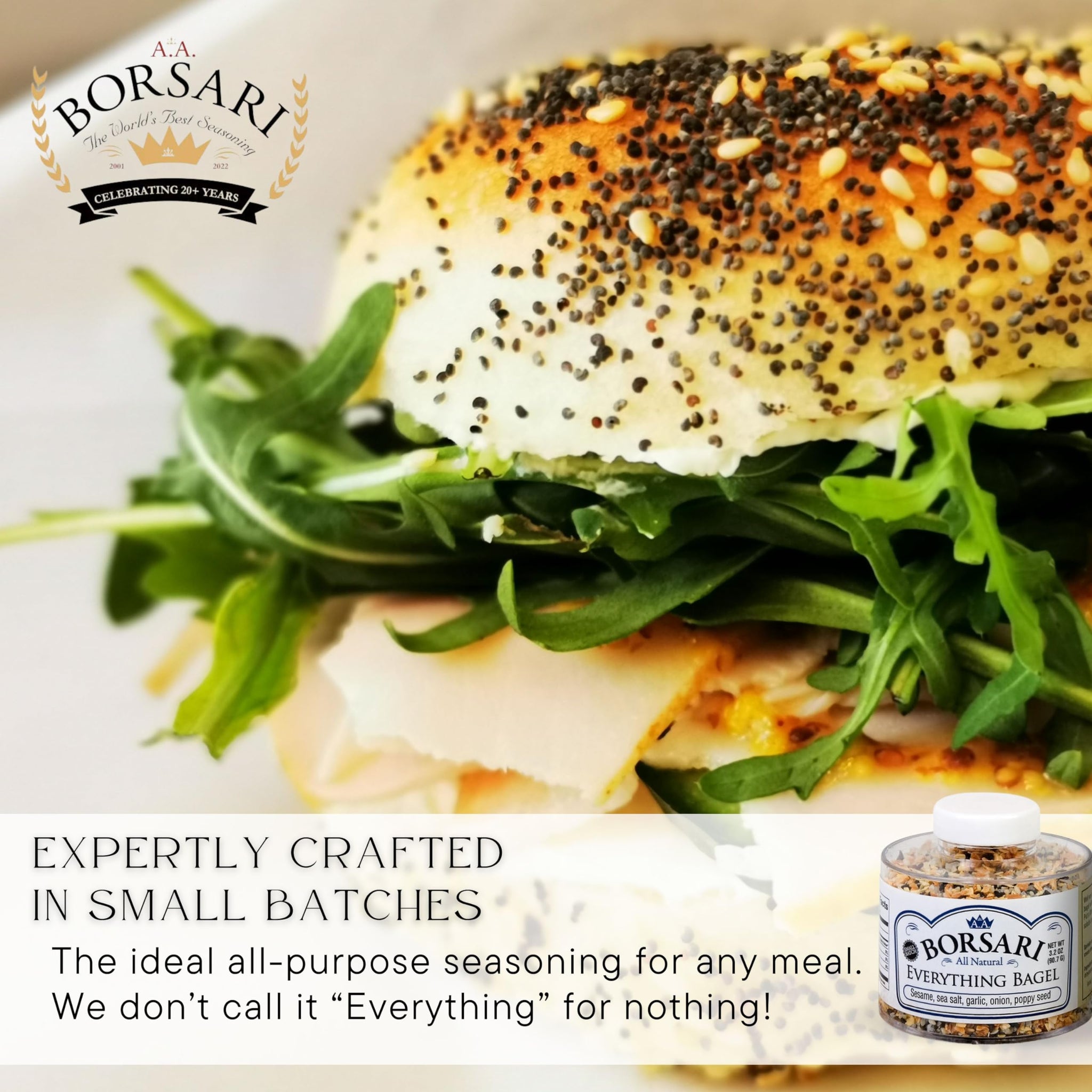 Borsari Seasoned Salt 2-Shaker Gift Set - Everything Bagel Seasoning Blend - Gourmet Seasonings For Steak, Fish, Poultry, & More - (3.2oz Shaker