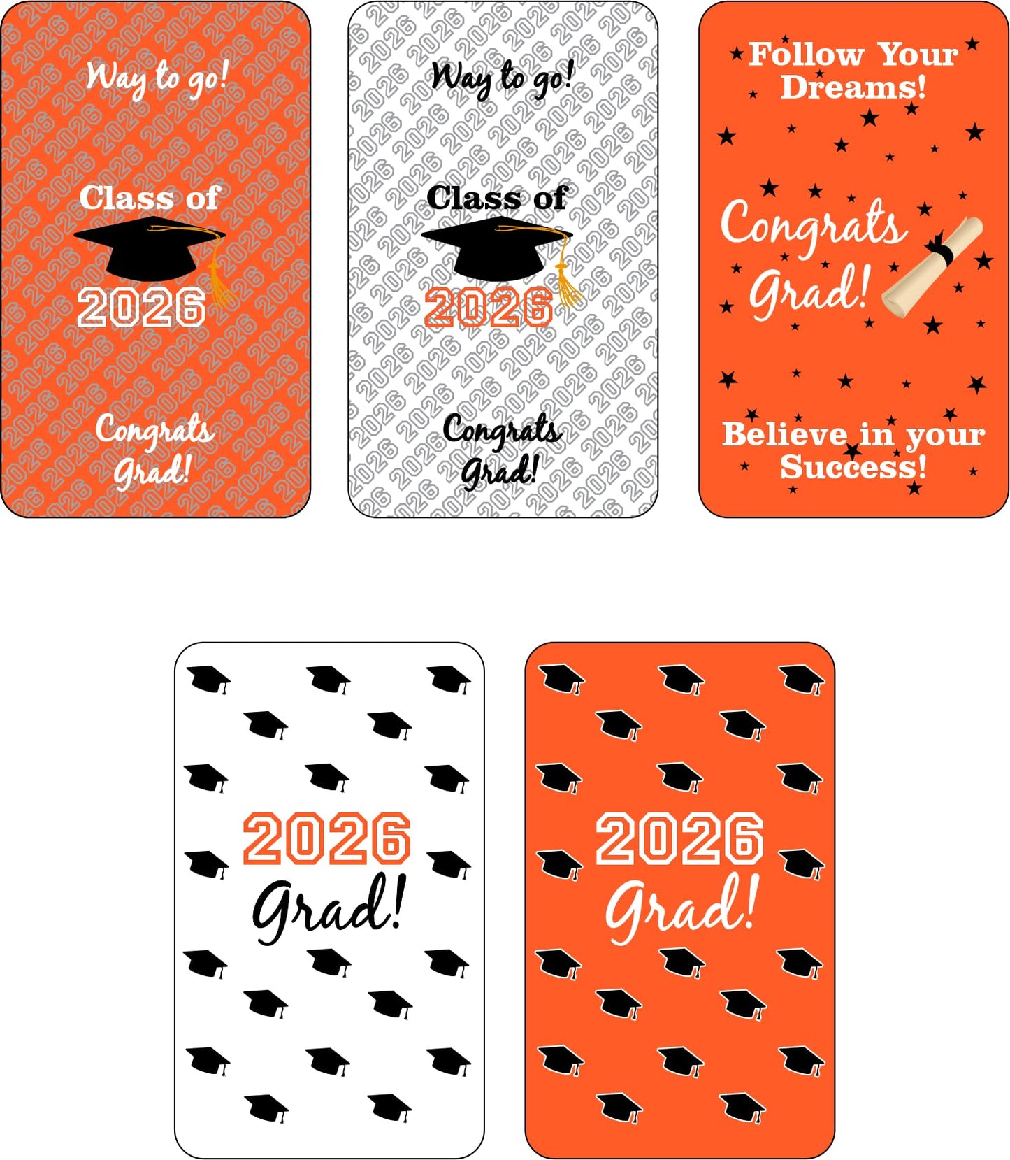 60 New Graduation Cap Party Class of 2026 Miniatures Candy Bar Wrapper, Mini Candy Chocolate Bar Stickers, Labels, Candy Not Included, Color Orange