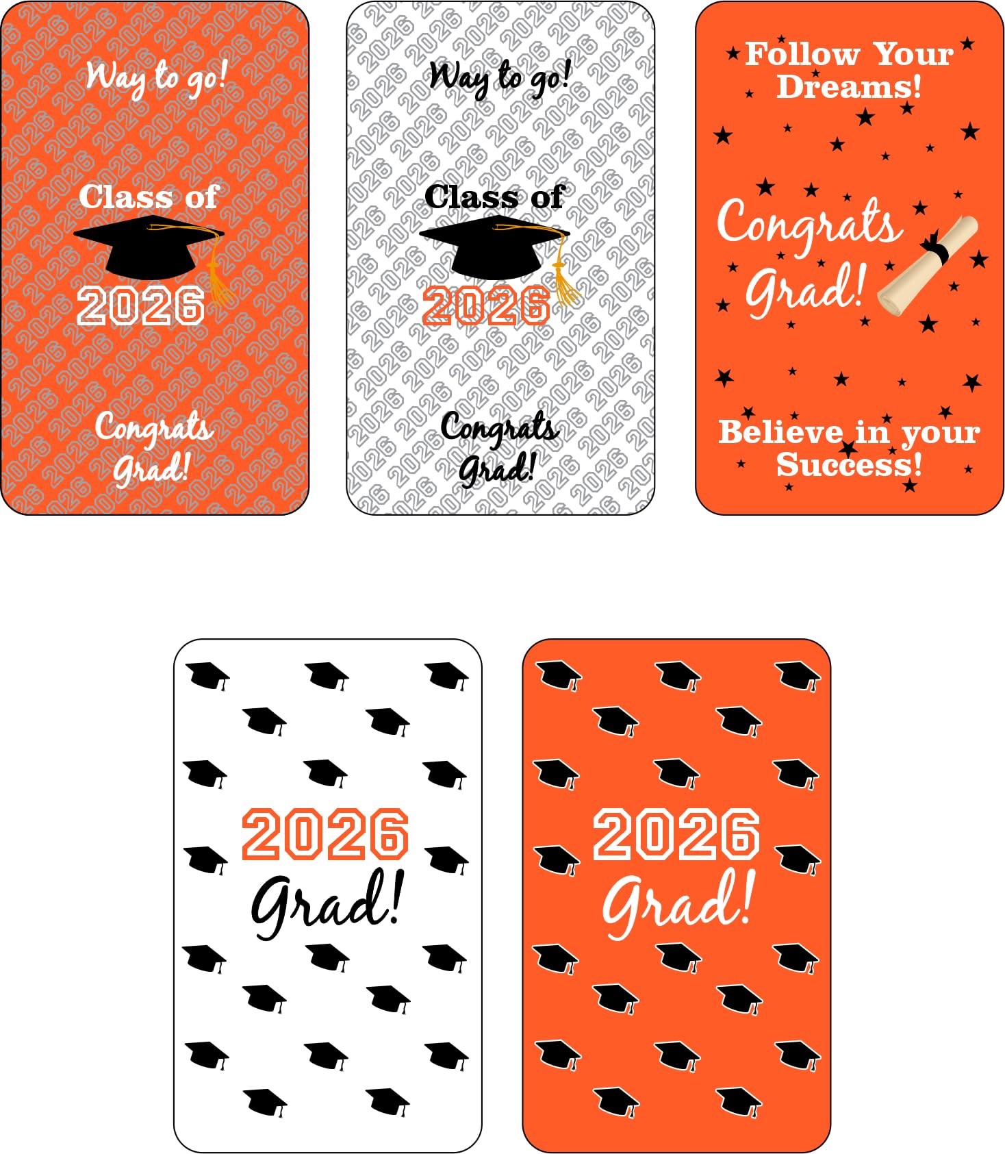 60 New Graduation Cap Party Class of 2026 Miniatures Candy Bar Wrapper, Mini Candy Chocolate Bar Stickers, Labels, Candy Not Included, Color Orange