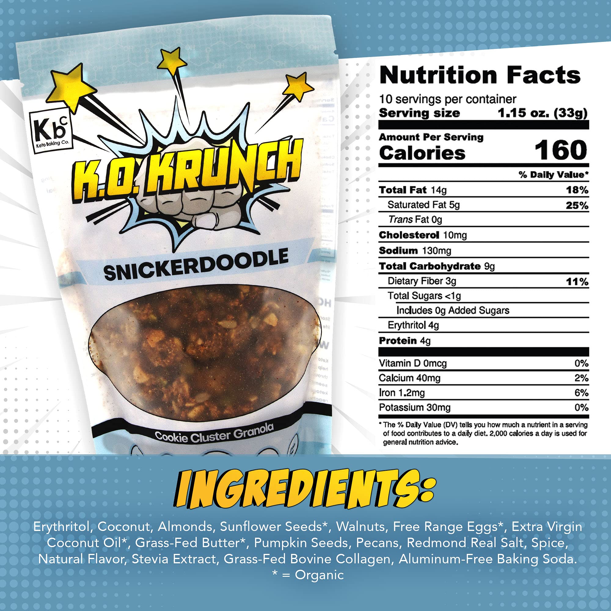 K.O Krunch - Snickerdoodle Granola Cookie Clusters, Sugar-Free Granola Bites without Oats, Gluten-Free and Low Carb Granola, Keto Friendly Food