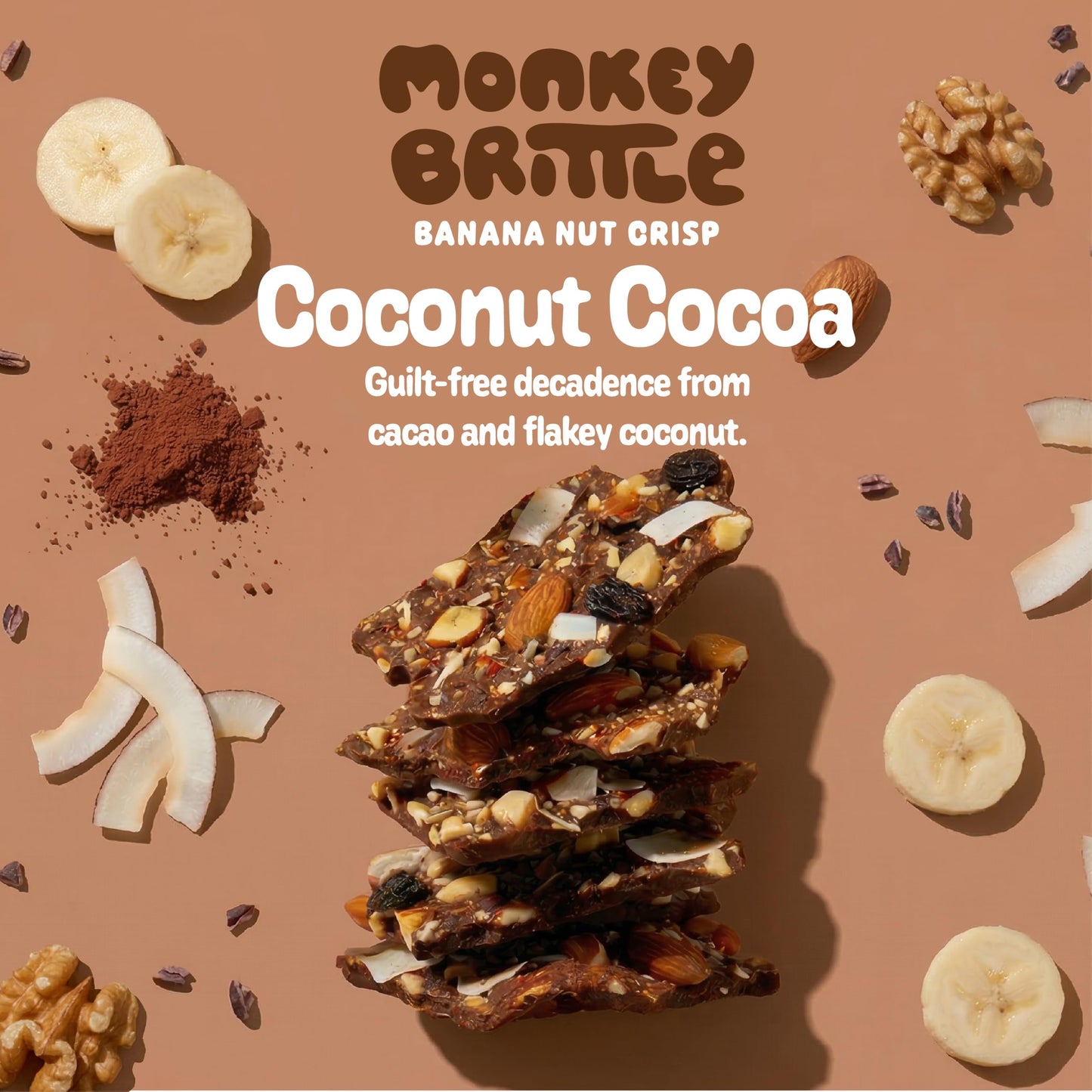 Monkey Brittle Healthy Snacks, Crispy Plant-Based Treats for Kids & Adults, Vegan & Gluten-Free, All-Natural Snack for School, Sports, Camping