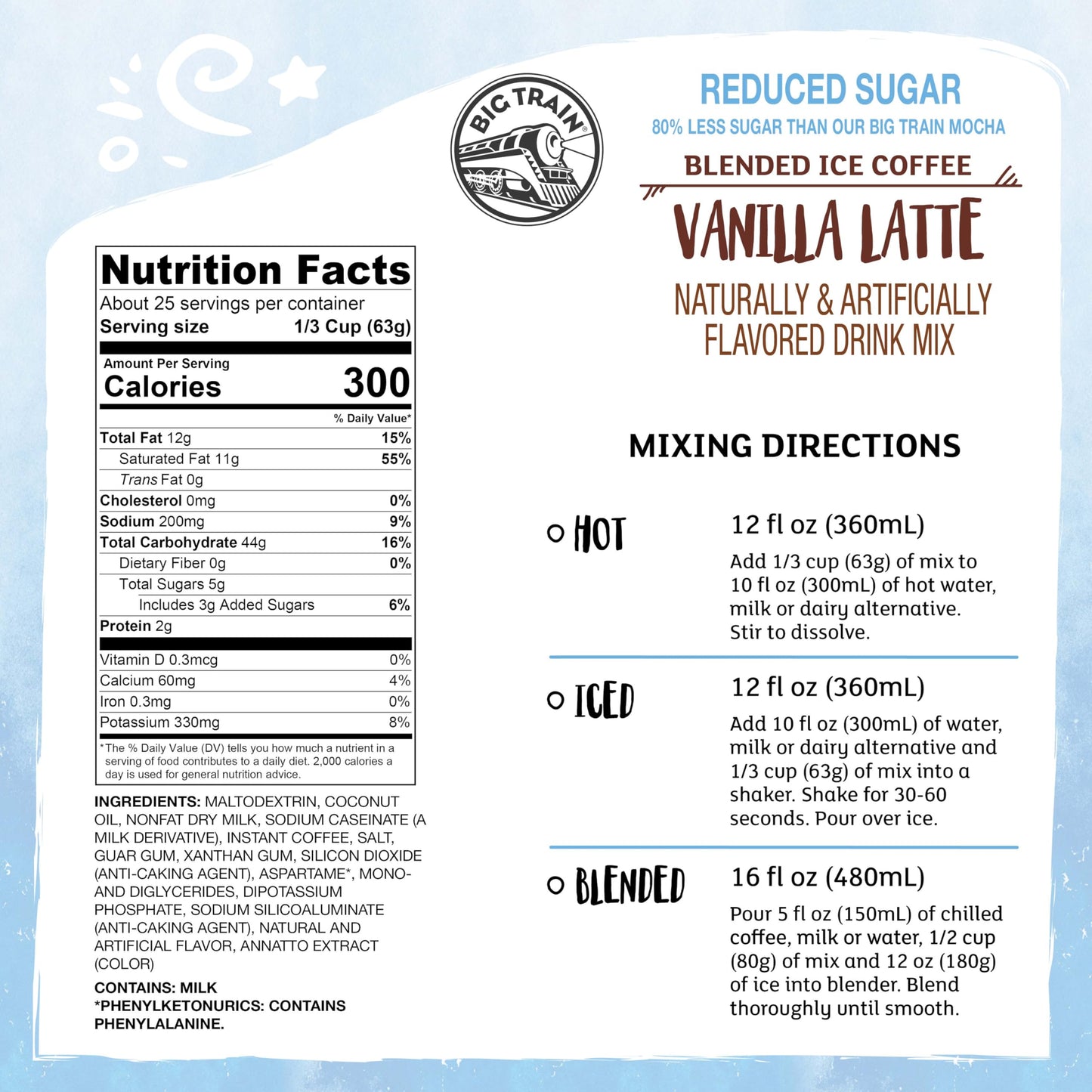 Big Train Reduced Sugar Vanilla Latte Blended Ice Coffee Beverage Mix, 3.5 Pound (Pack of 1)