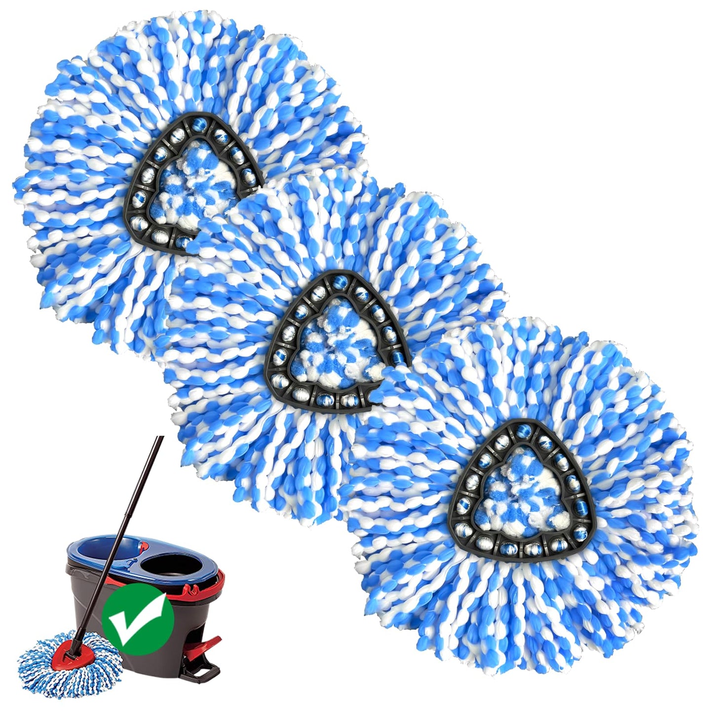 3 Pack Spin Mop Replacement Head Compatible with RinseClean 2-Tank System, Microfiber Mop Refill, Machine Washable Deep Cleaning Mop Head for Hardwood