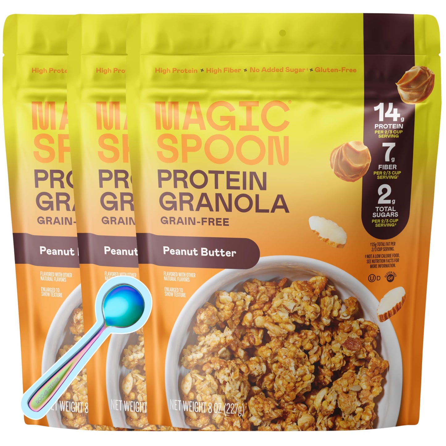 Magic Spoon High Protein Granola Low Sugar - 3 Pack, Peanut Butter - Low Carb Sugar Free Protein Snacks & Breakfast Food - Grain & Gluten Free Granola