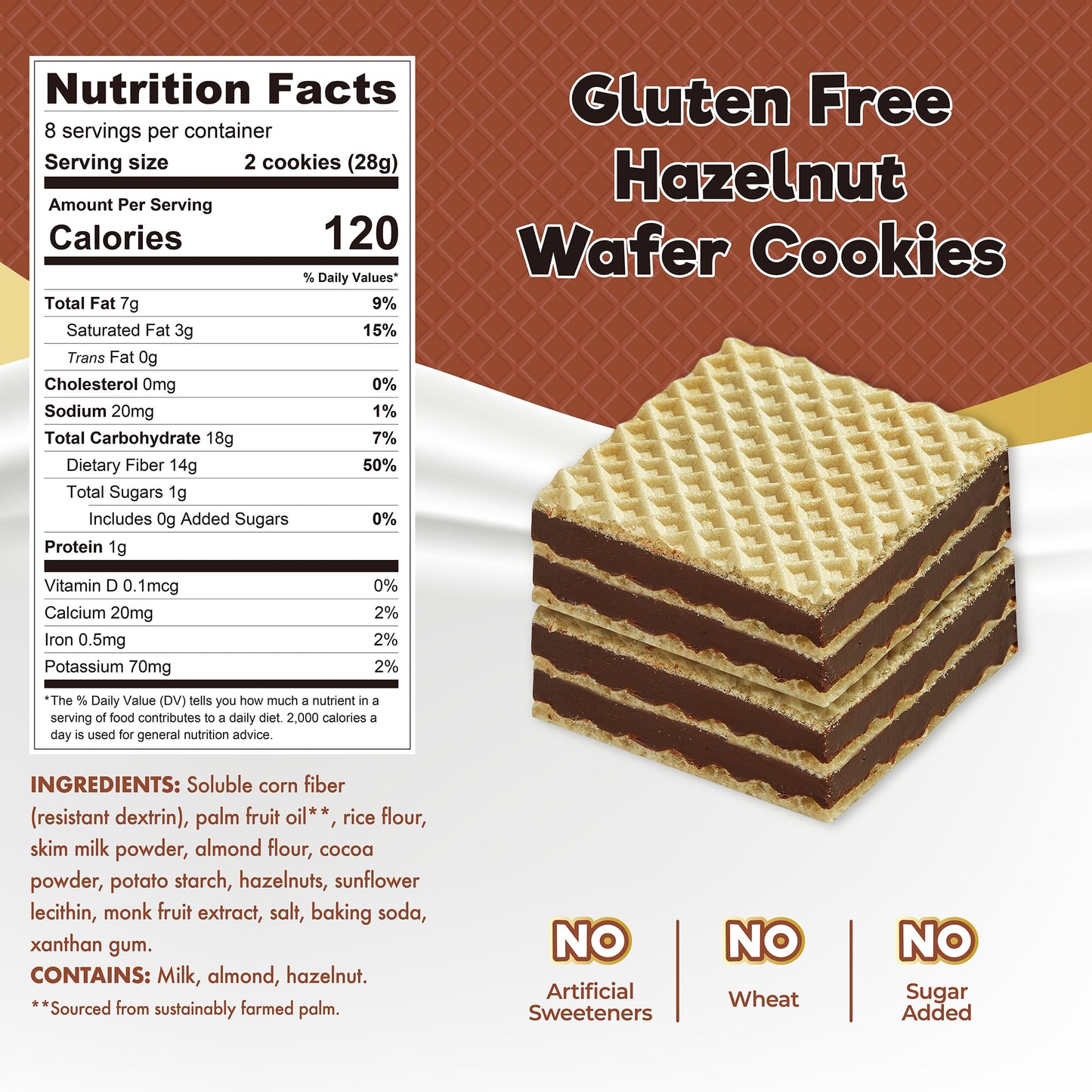 ChocZero Hazelnut Wafer Cookies - No Added Sugar, Keto Friendly, Low Carb Cookies with No Sugar Alcohols, Gluten Free & Individually Wrapped - 8 oz