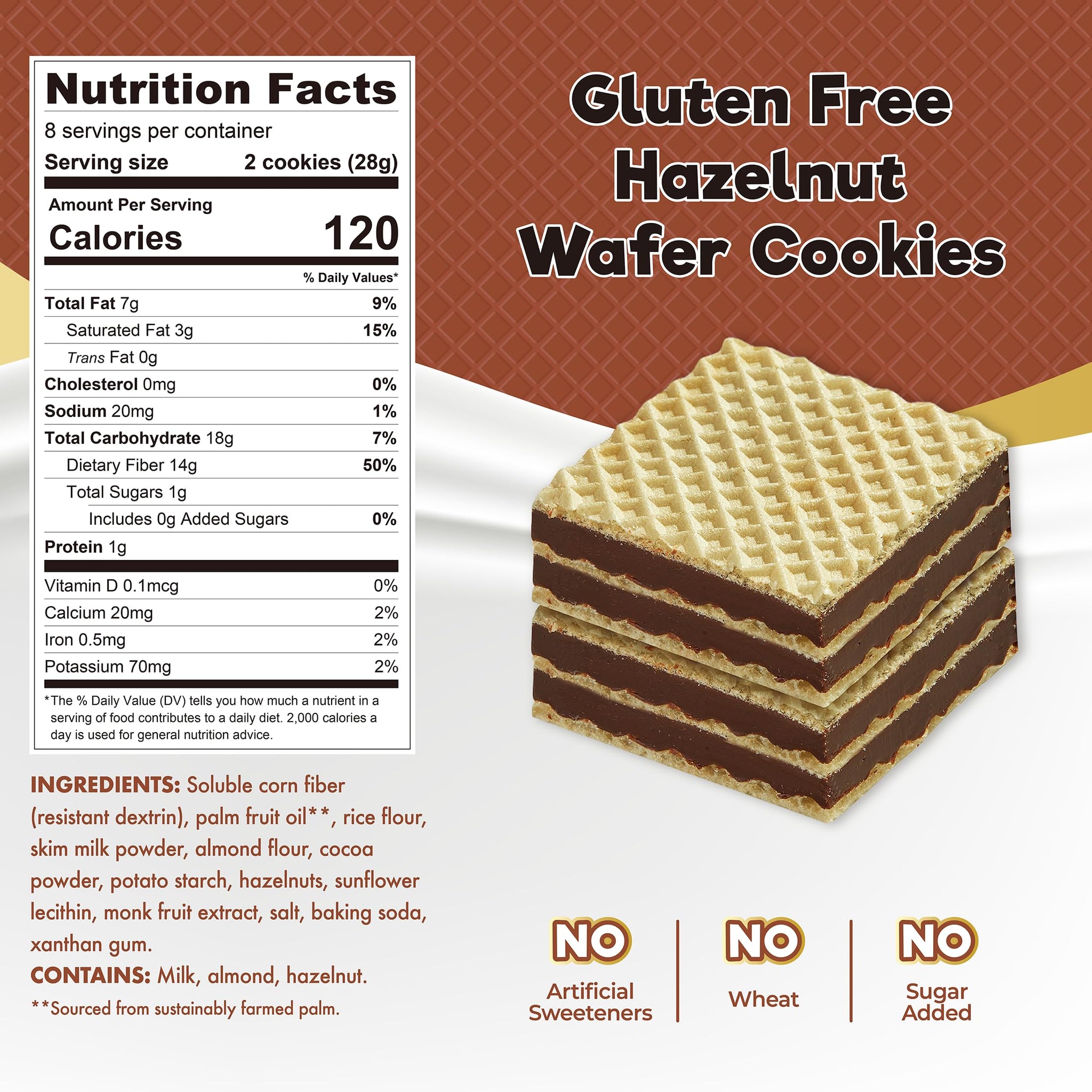 ChocZero Hazelnut Wafer Cookies - No Added Sugar, Keto Friendly, Low Carb Cookies with No Sugar Alcohols, Gluten Free & Individually Wrapped - 8 oz