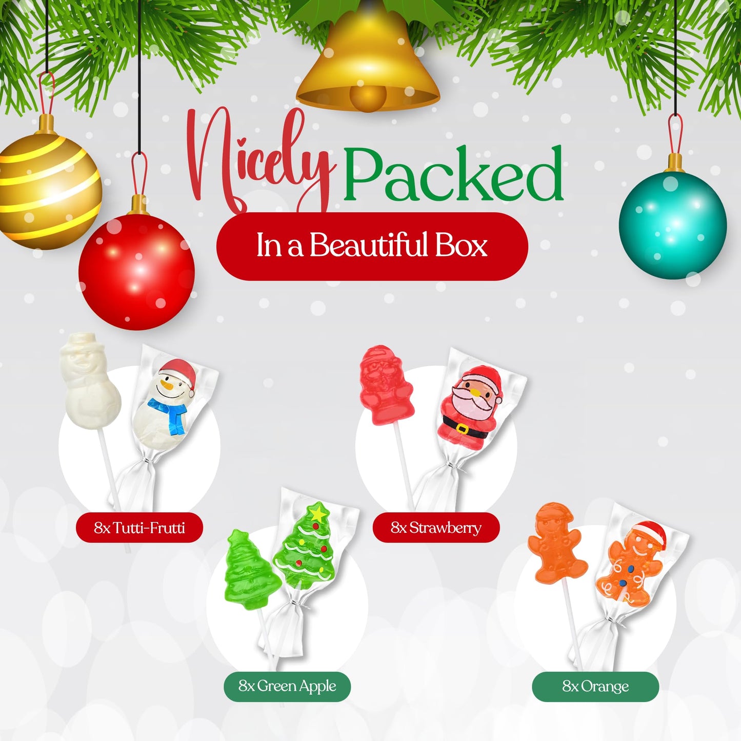 40 Pack Christmas Lollipops - Individually Wrapped Holiday Themed Lollipops - Santa, Tree Snowman, Gingerbread, Designs & Delicious Flavor -Bulk
