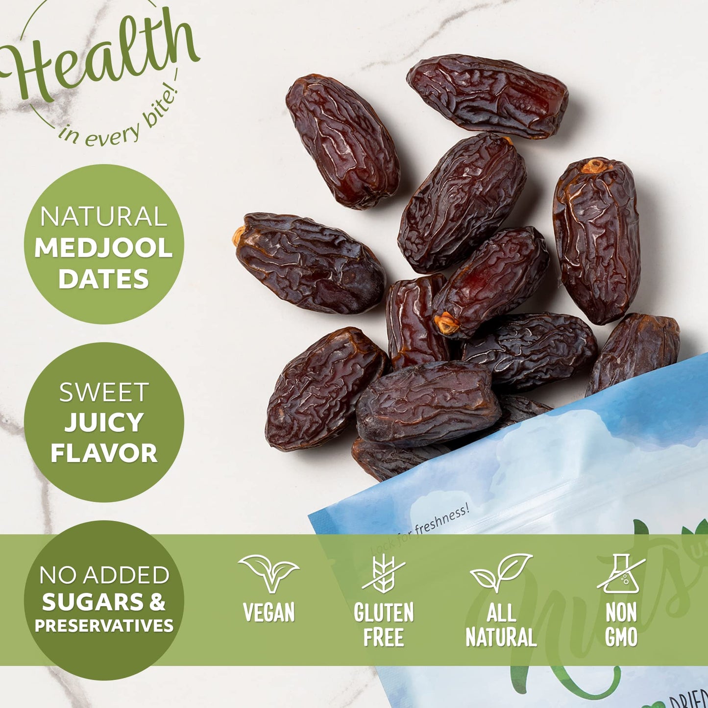 NUTS U.S. - Natural Medjool Dates | Grown In California Desert | Juicy and Sweet | No Added Sugar and Preservatives | Chewy Texture | All Natural