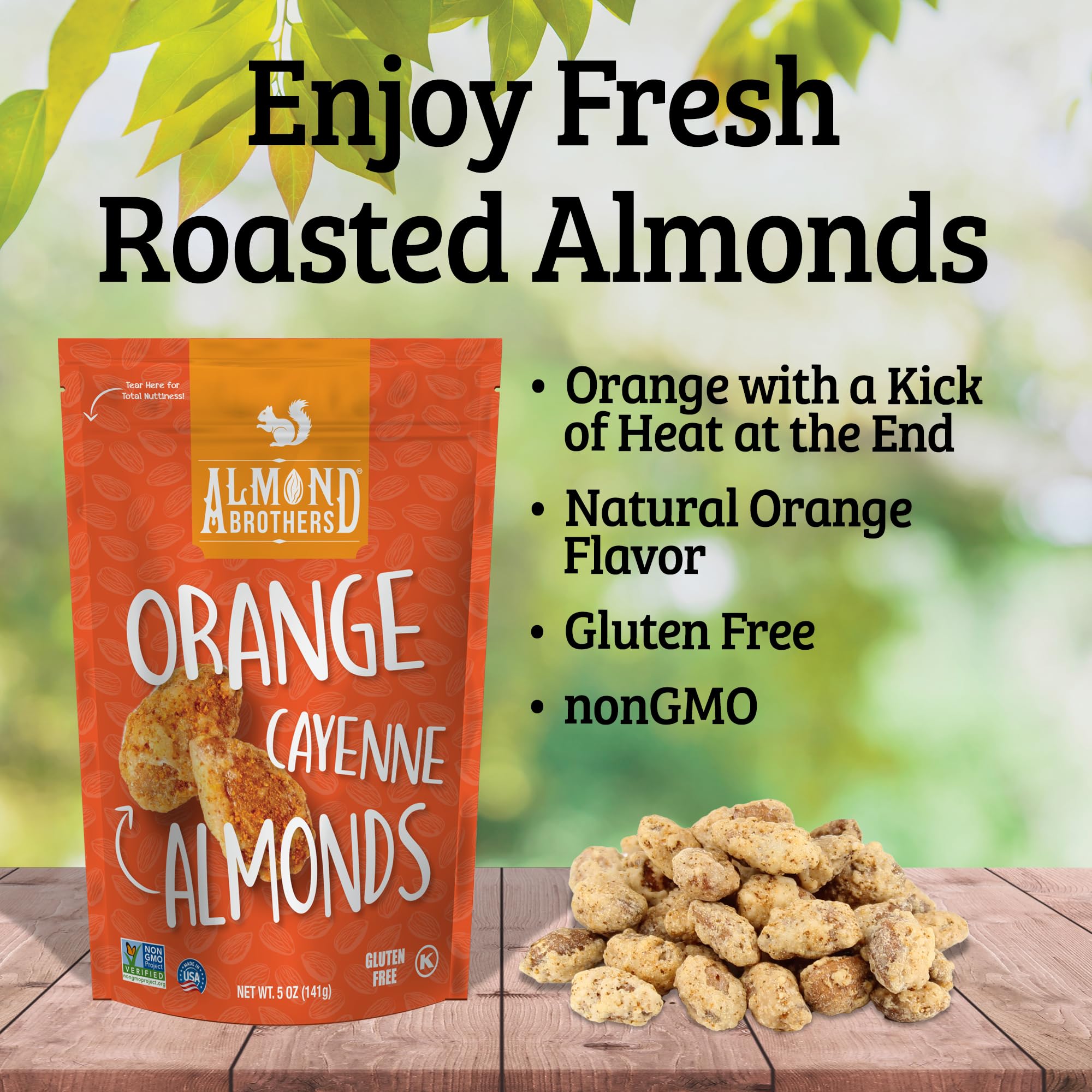 Almond Brothers Roasted Almonds - Pack of 3, 5 oz - Orange Almonds with Cayenne Pepper - Gluten-Free, Non-GMO