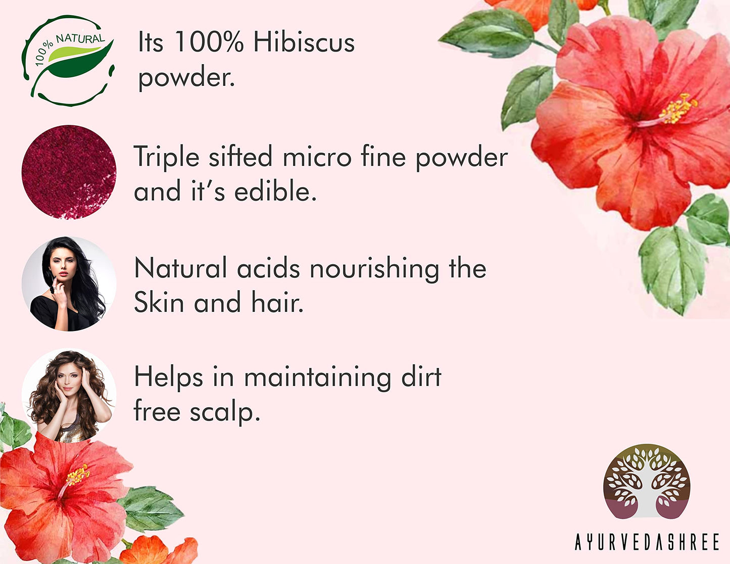 AYURVEDASHREE Hibiscus Flower Powder 200 Gm I Hibiscus Sabdariffa I Gurhal Phool Powder I Hair Mask I Refreshing Tea I Natural Herb I NON GMO I Vegan
