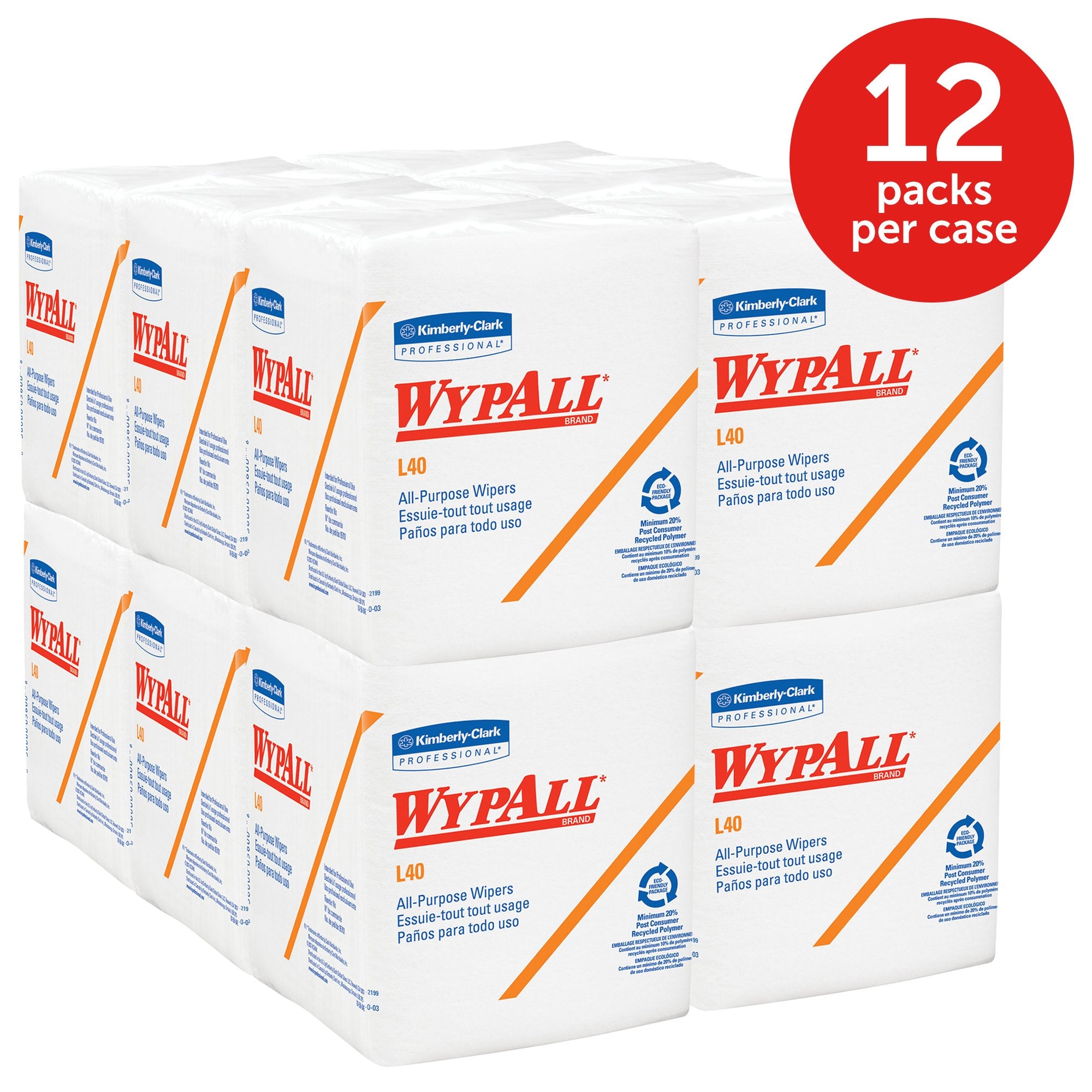 Kimberly-Clark WypAll L40 Disposable Cleaning and Drying Towels (05600), Limited Use Towels, White, 12 Packs per Case, 56 Sheets per Pack, 672 Sheets