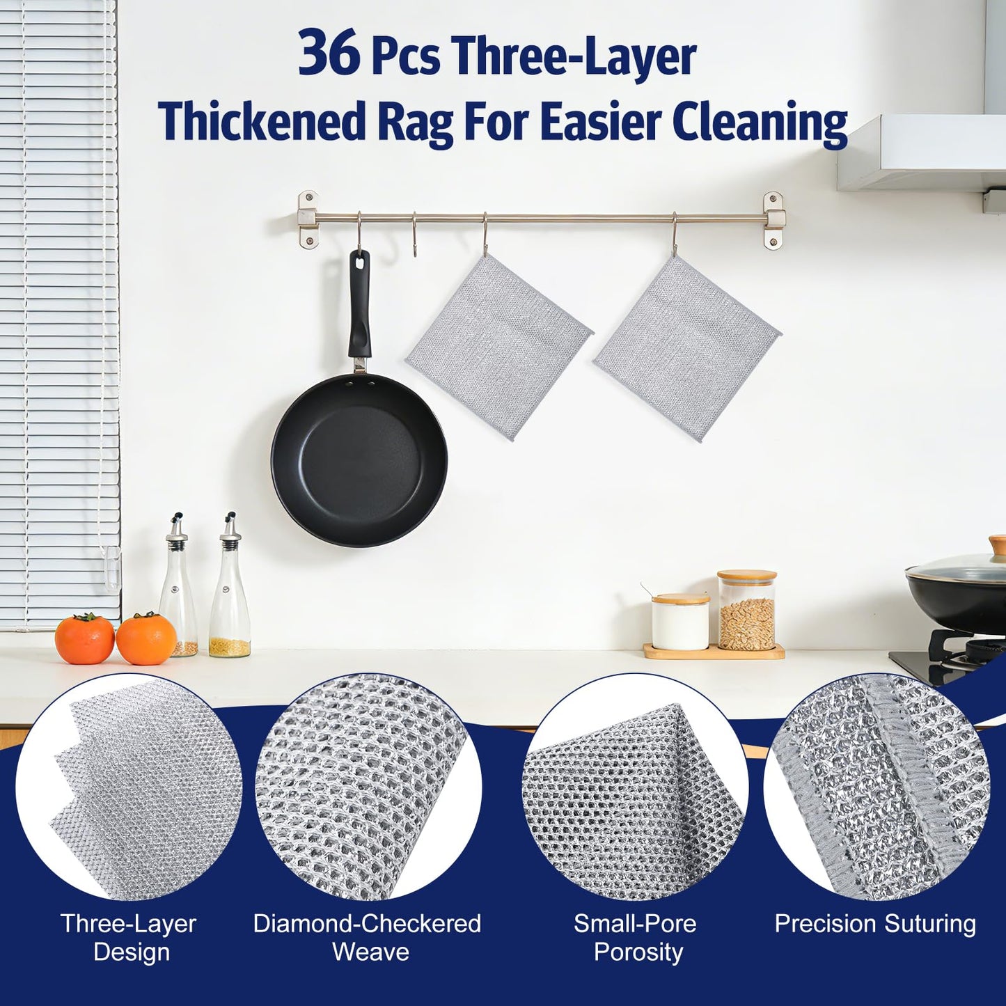 wenbbleyii 36 Pcs New Upgrade 3-Layer Wire Dishwashing Rags Non-Scratch Multipurpose Metal Dish Cloth No Scratches and Odor for Wet and Dry Kitchen