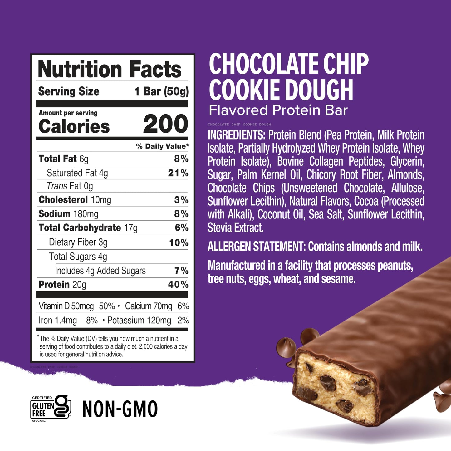 Ready® High Protein 20g Bar - Chocolate Chip Cookie Dough & Caramel Crunch Variety Pack | Low Sugar | No Artificial Sweeteners | No Sucralose | Twin