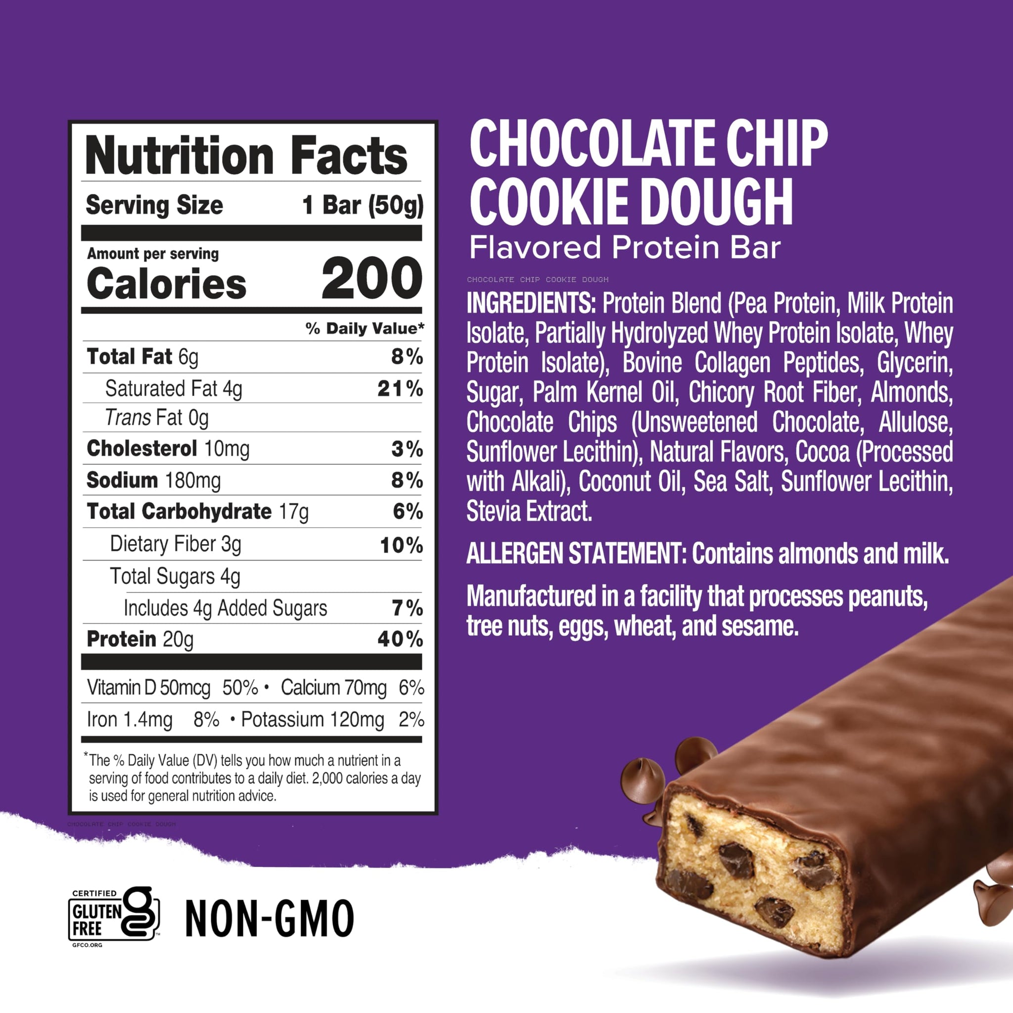 Ready® High Protein 20g Bar - Chocolate Chip Cookie Dough & Caramel Crunch Variety Pack | Low Sugar | No Artificial Sweeteners | No Sucralose | Twin