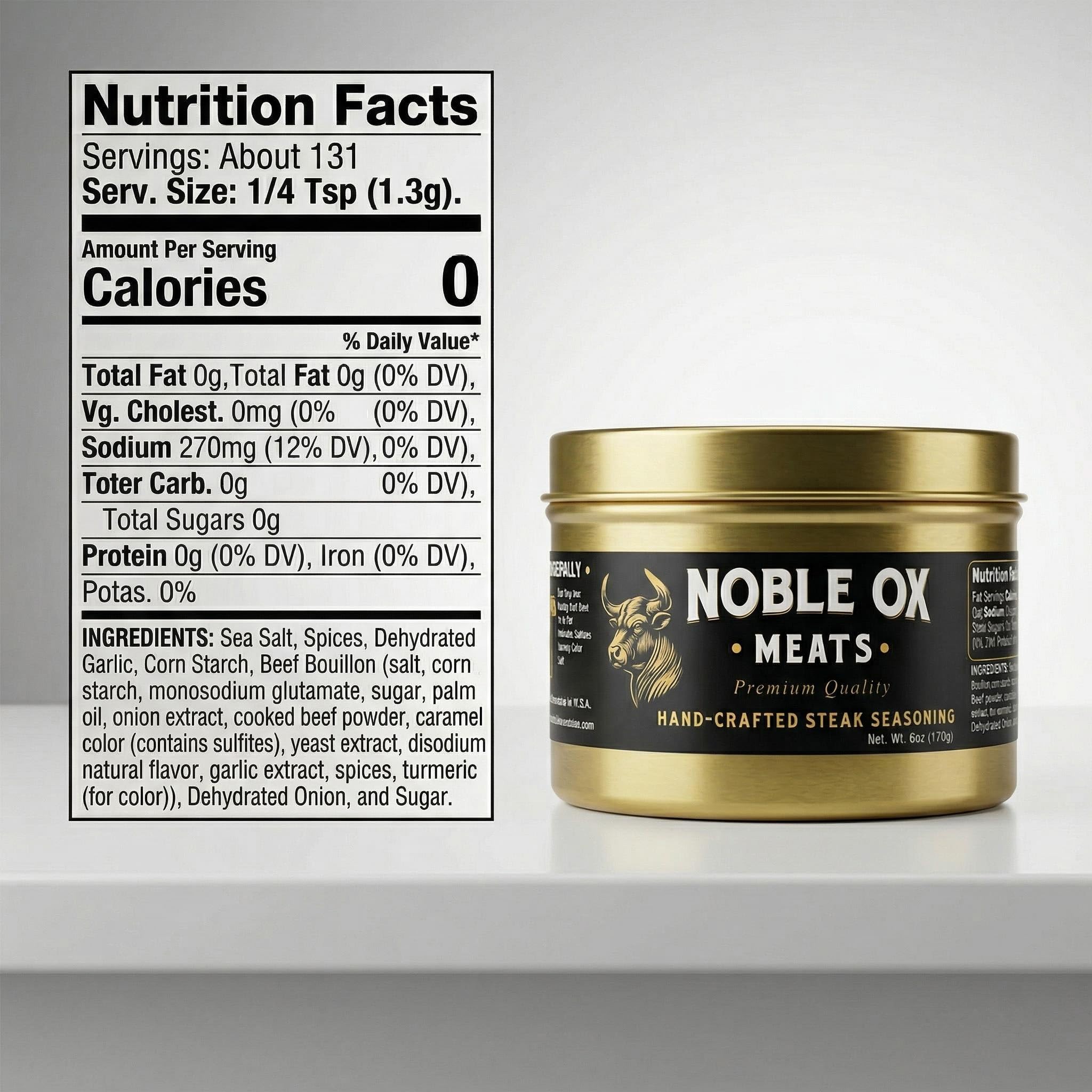 Noble Ox Hand-Crafted Meats Seasoning for Steak, Chicken, and Veggies - 6 oz (170g) Aromatic Herb & Spice Blend (Two Pack)
